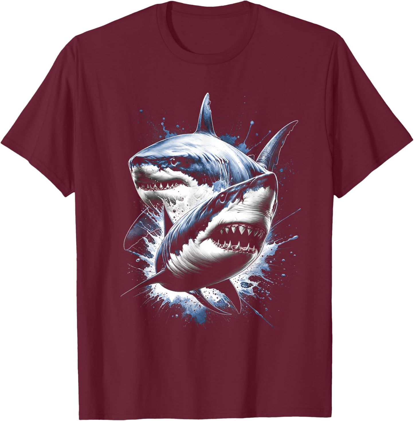 Cool Shark with Water Splash , black T-Shirt - T-Shirt | Maroon