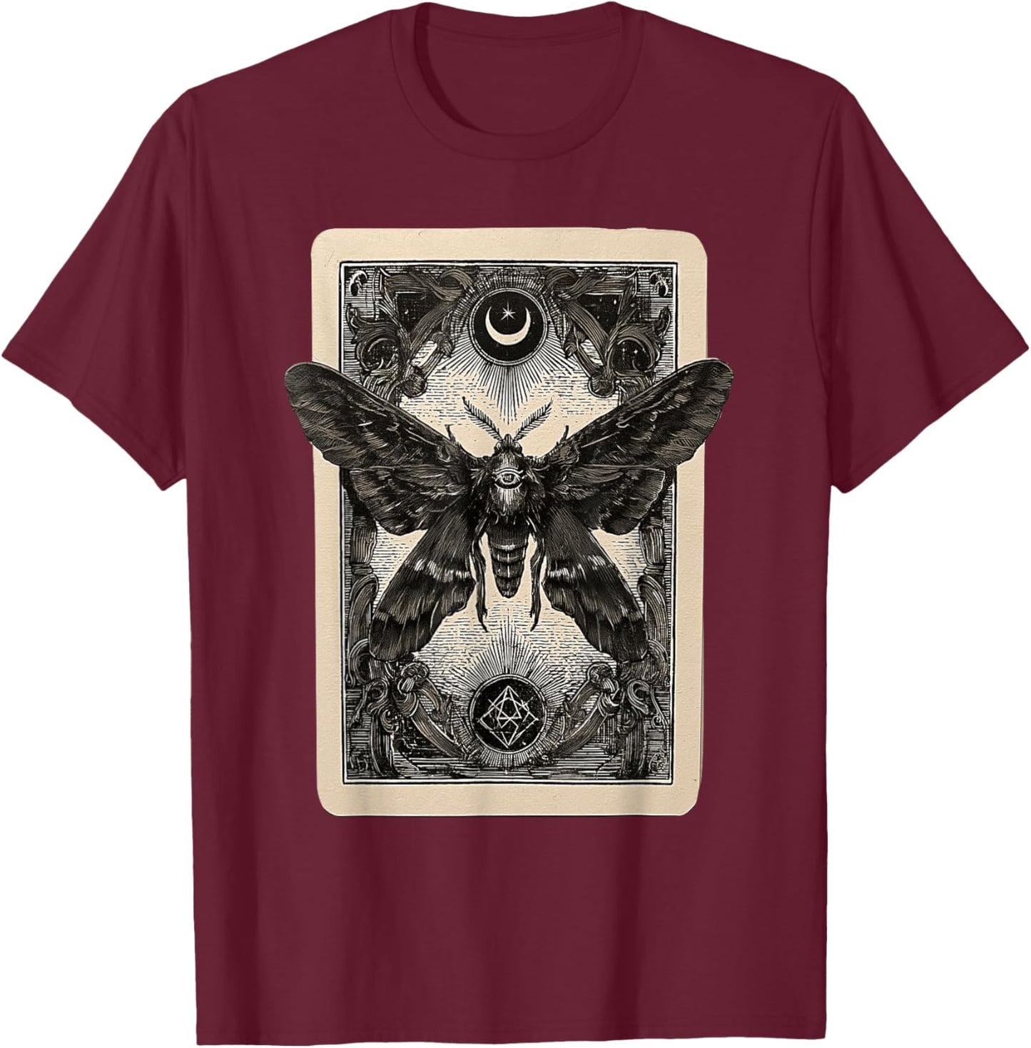 Death Head Moth All Seeing Eye Croissant de Lune Occulte T-Shirt - T-Shirt | Maroon