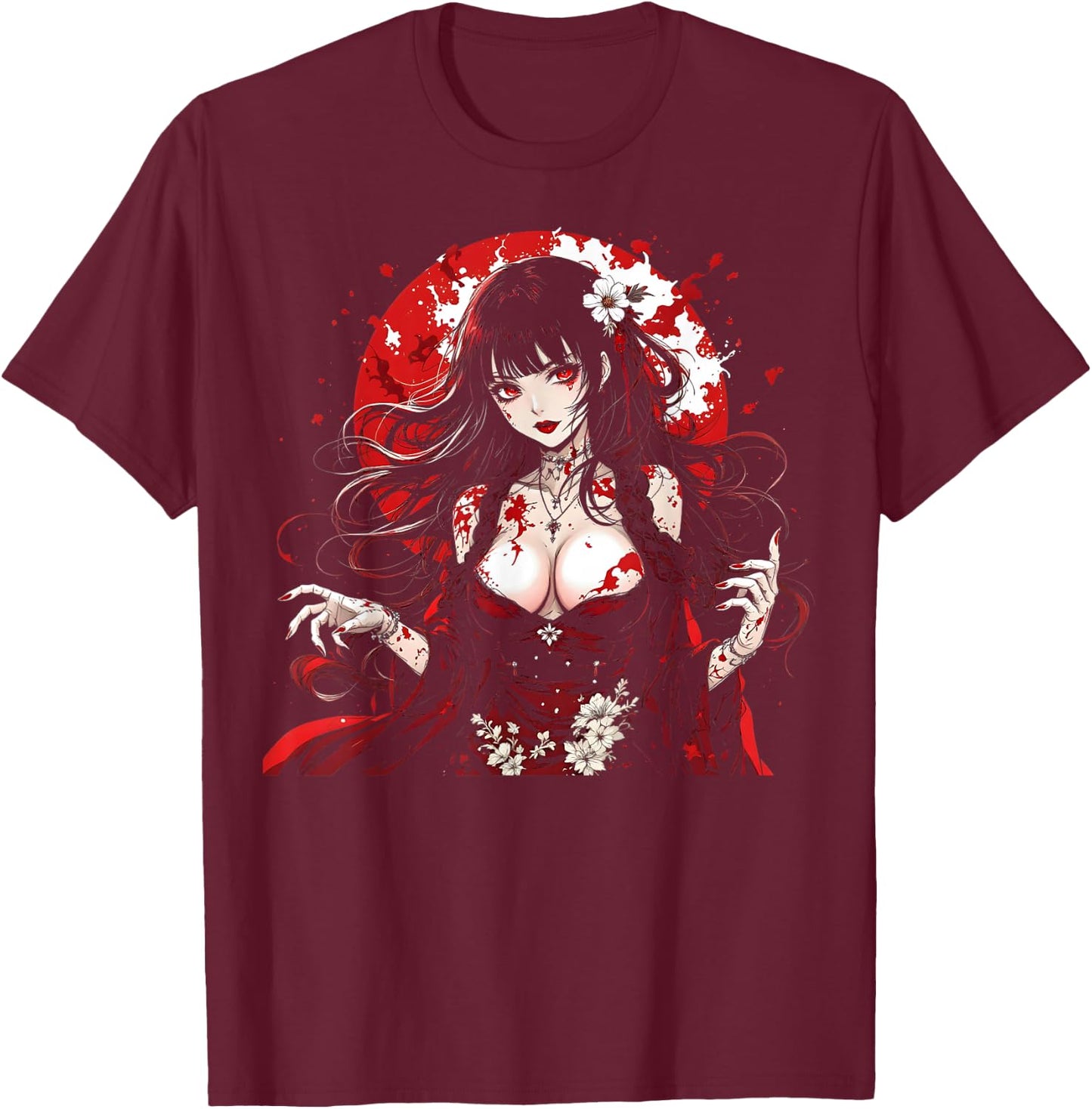 Horror Anime Manga I Gothic Outfit I Japanese Chibi Girl T-Shirt - T-Shirt | Maroon
