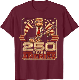Trump 250 Years America Guitar Retro T-Shirt - T-Shirt | Maroon
