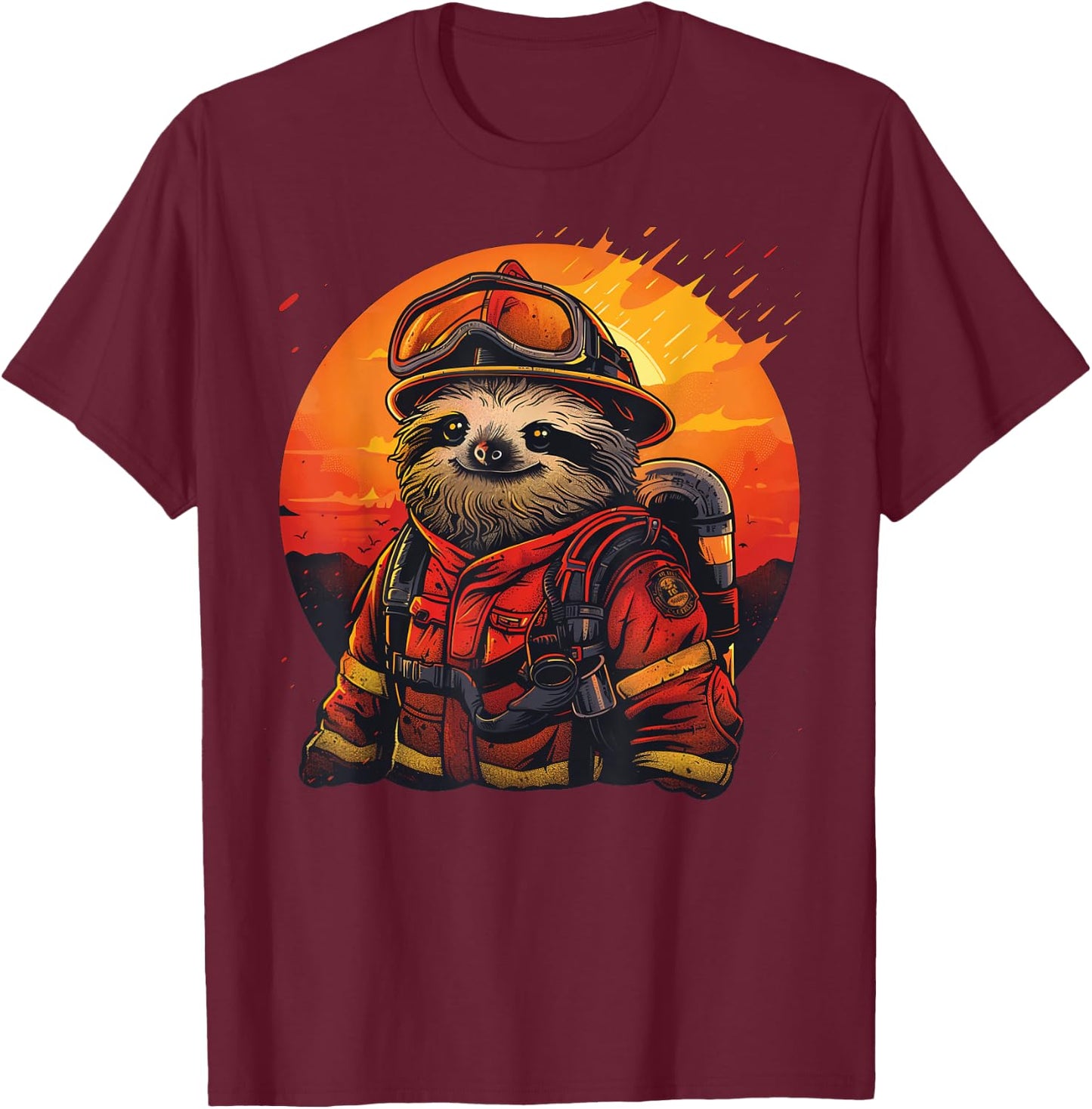 Sleepy Men and Women Sloth Firefighter T-Shirt - T-Shirt | Maroon