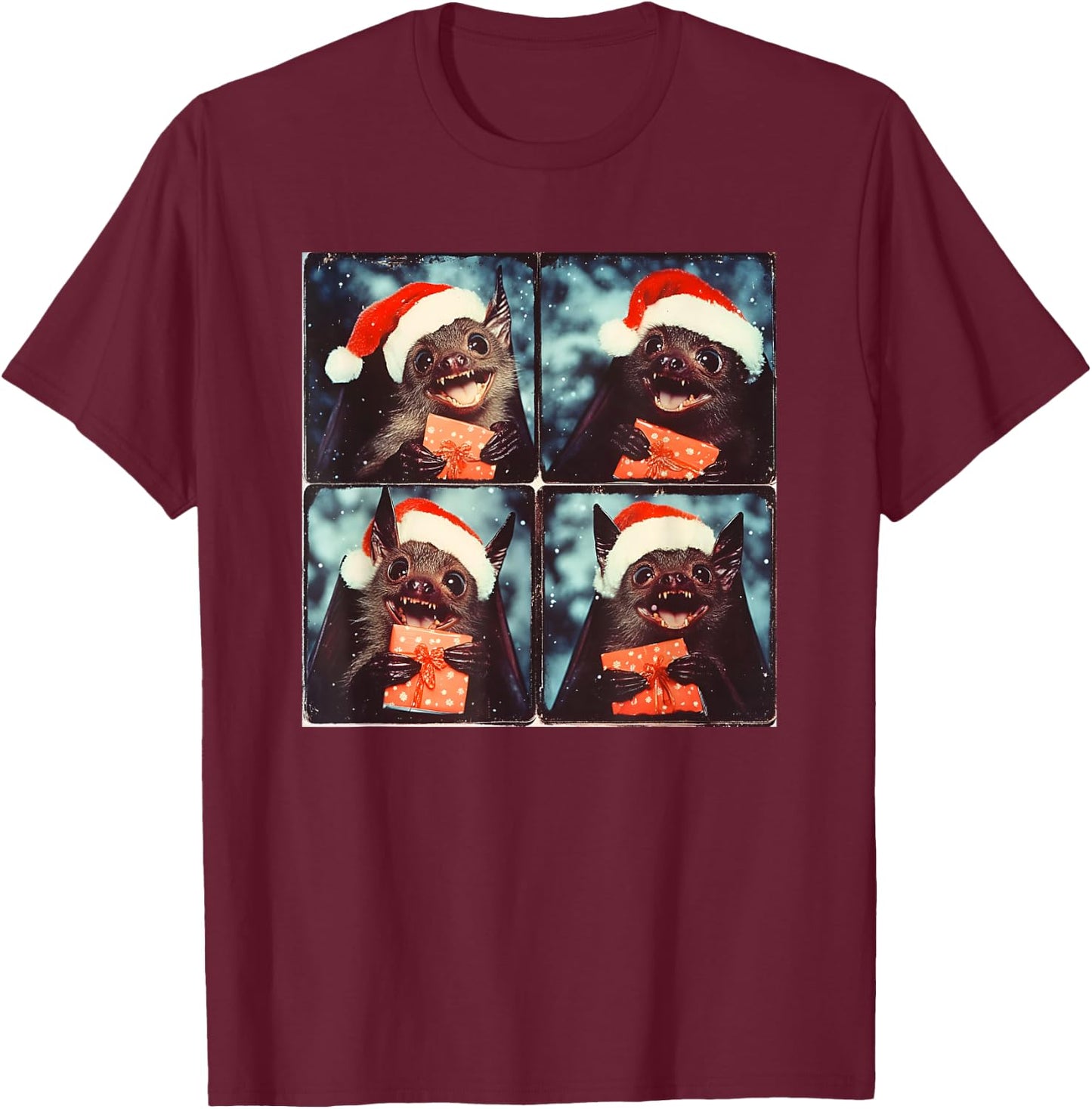 Winter Bat With Santa Hat Christmas Bat Lover T-Shirt - T-Shirt | Maroon