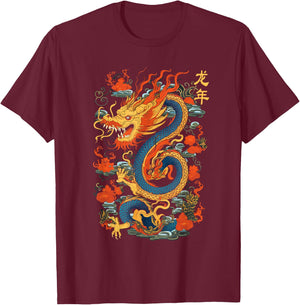 Year Of The Dragon 2024 Vintage Chinese Art Women, Men T-Shirt - T-Shirt | Maroon