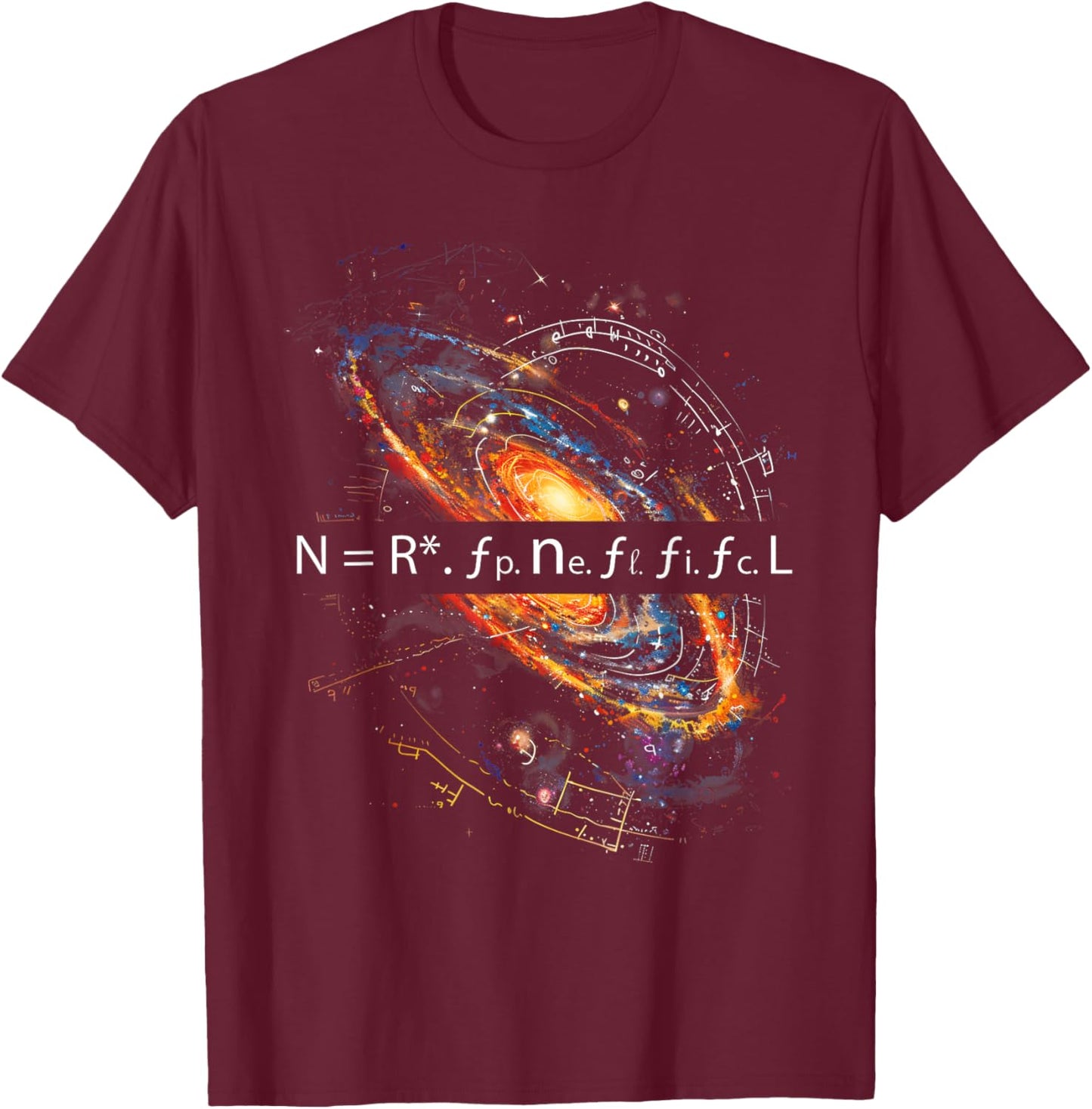 Drake Equation Estimation of Alien Civilizations T-Shirt - T-Shirt | Maroon