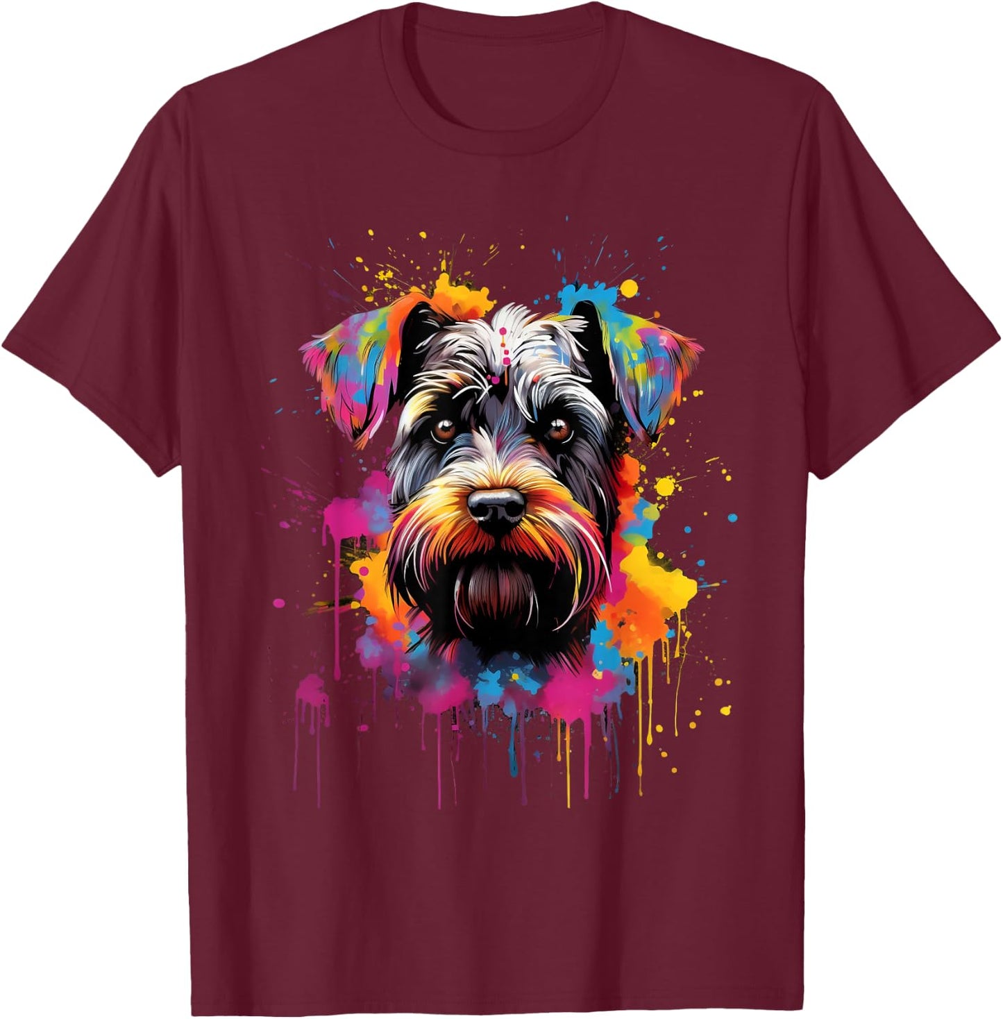 Colorful Miniature Schnauzer Dog Women Kids T-Shirt - T-Shirt | Maroon
