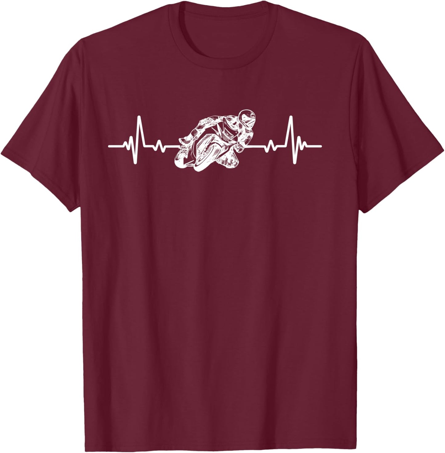 Moto GP Racing Heartbeat Motorcycle Motorcycles Biker Humour , Black, S T-Shirt - T-Shirt | Maroon