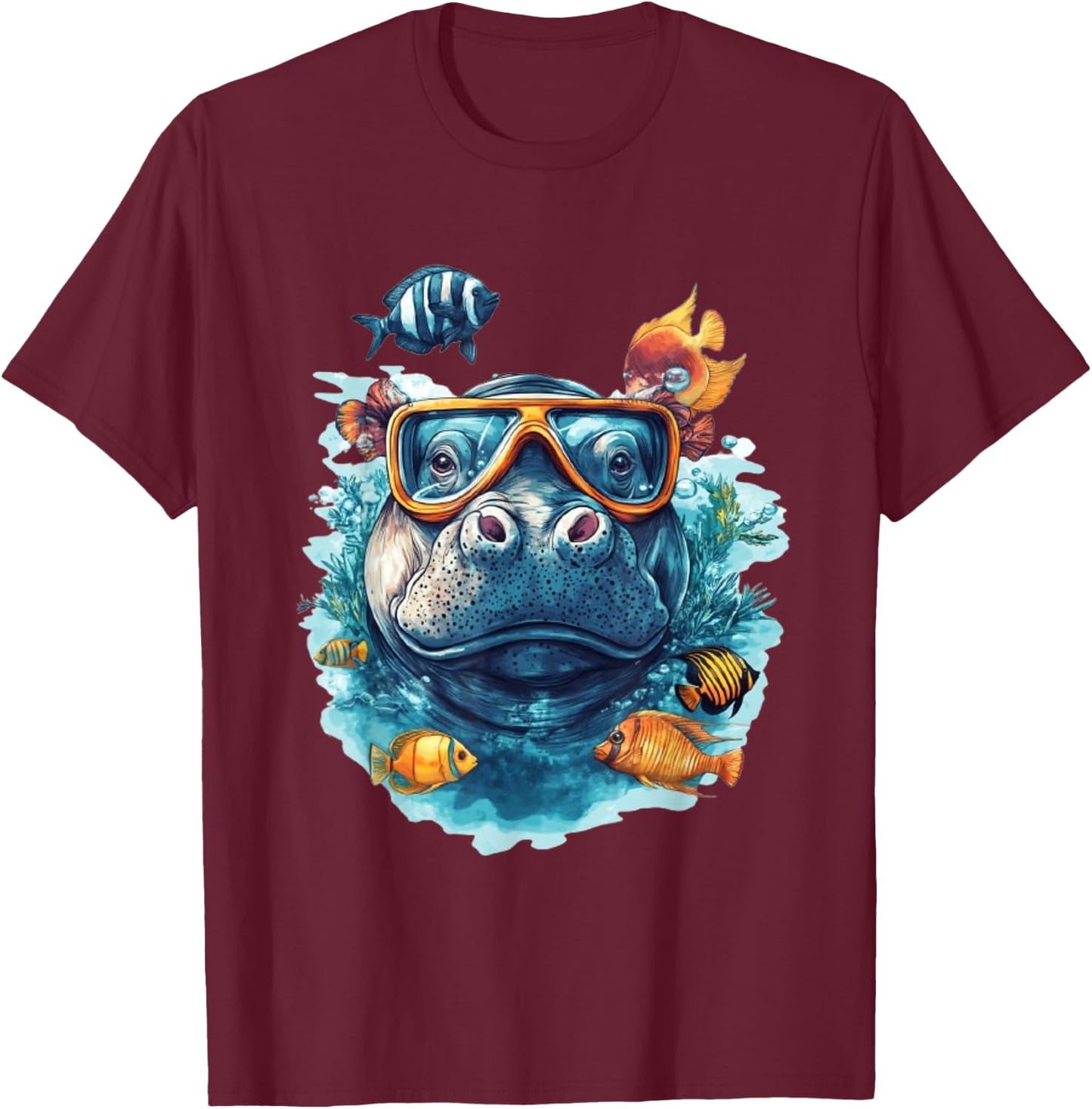 Funny Hippo Under Water Hippopotamus T-Shirt - T-Shirt | Maroon