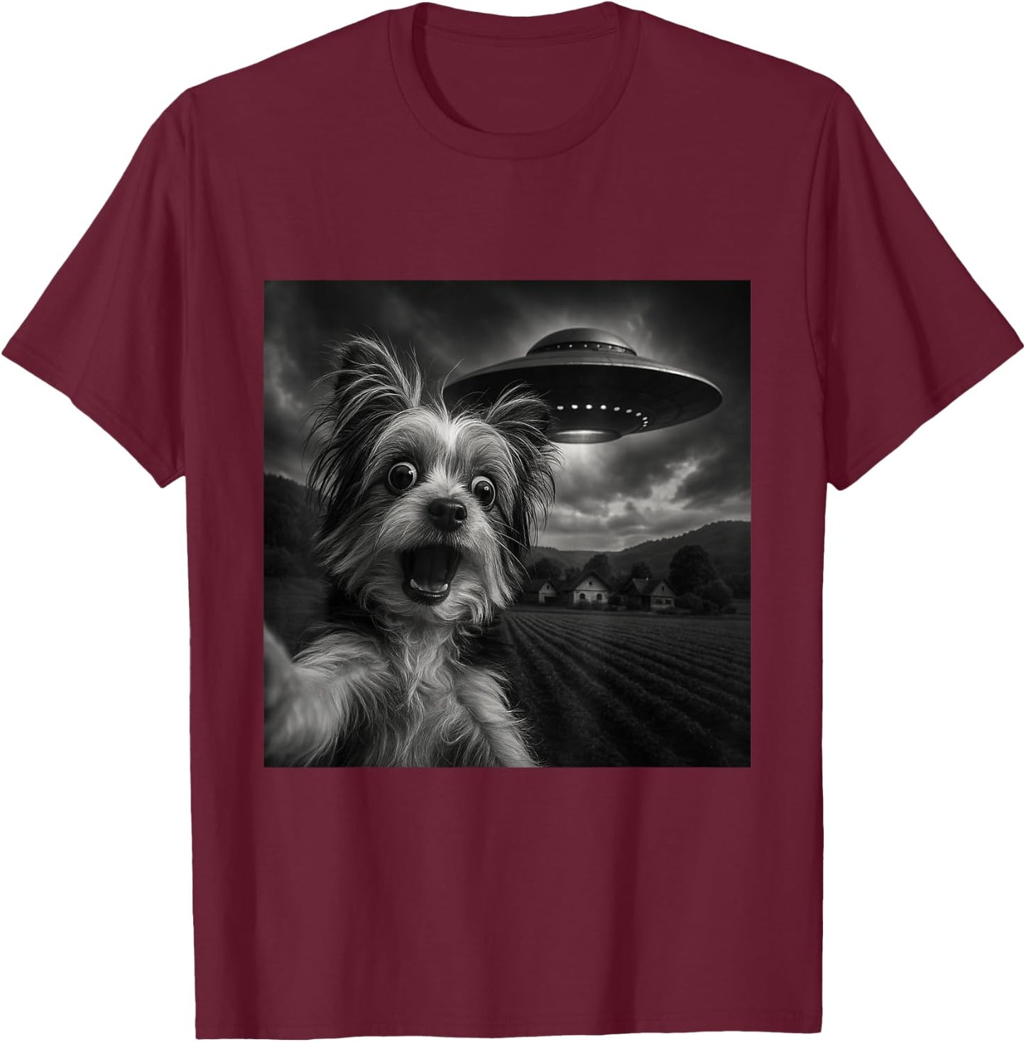 Biewer Terrier UFO Encounters Selfie T-Shirt - T-Shirt | Maroon