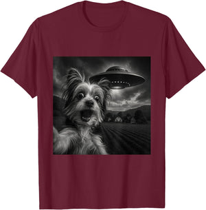 Biewer Terrier UFO Encounters Selfie T-Shirt - T-Shirt | Maroon
