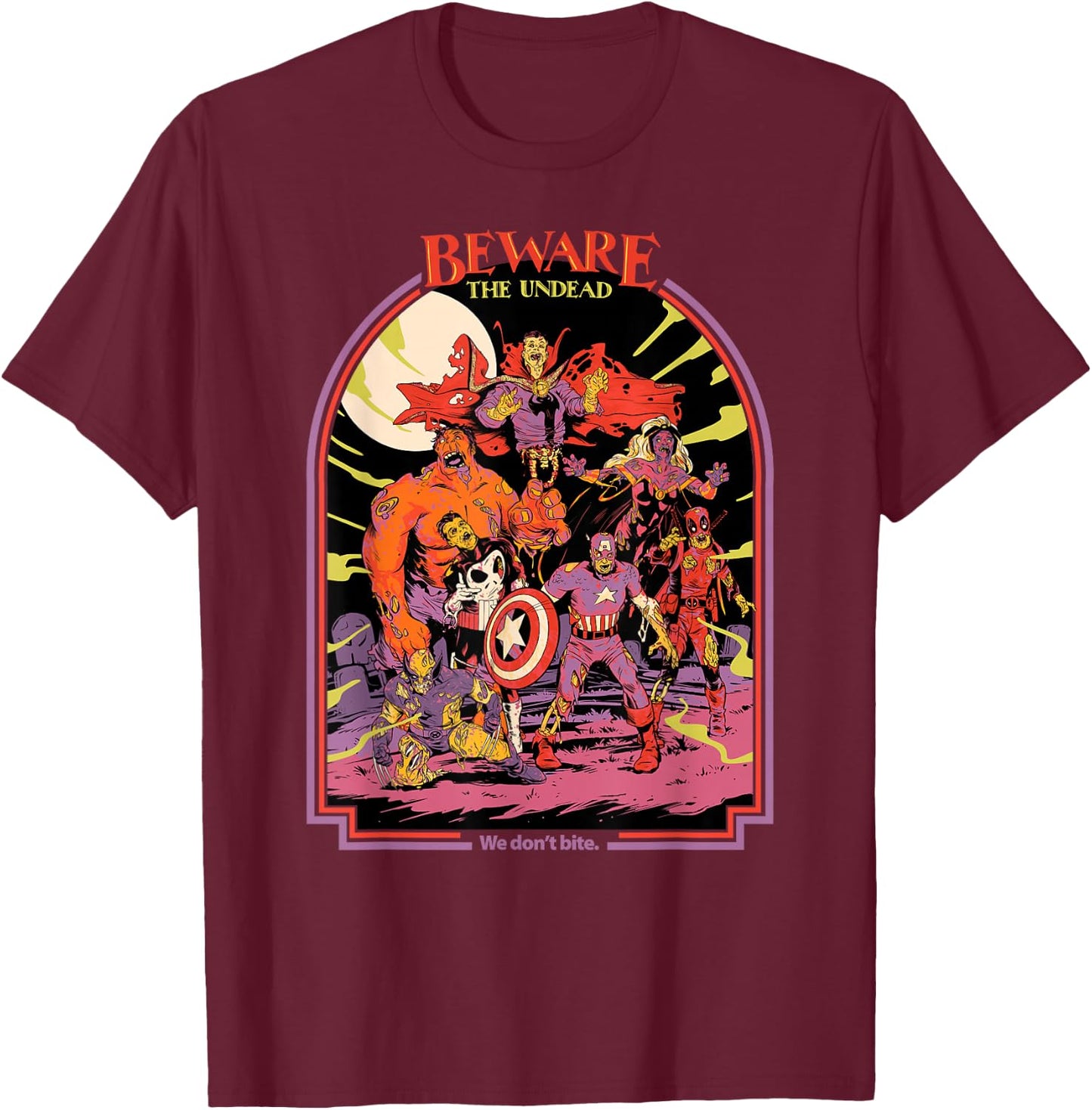 Marvel Zombies Beware The Undead We Don’t Bite Halloween T-Shirt - T-Shirt | Maroon