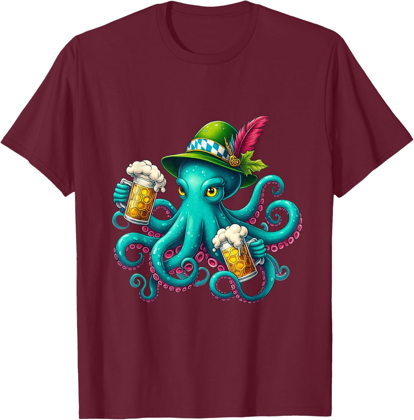 German Octopus Oktoberfest Funny Bavarian Festival Men Women T-Shirt - T-Shirt | Maroon