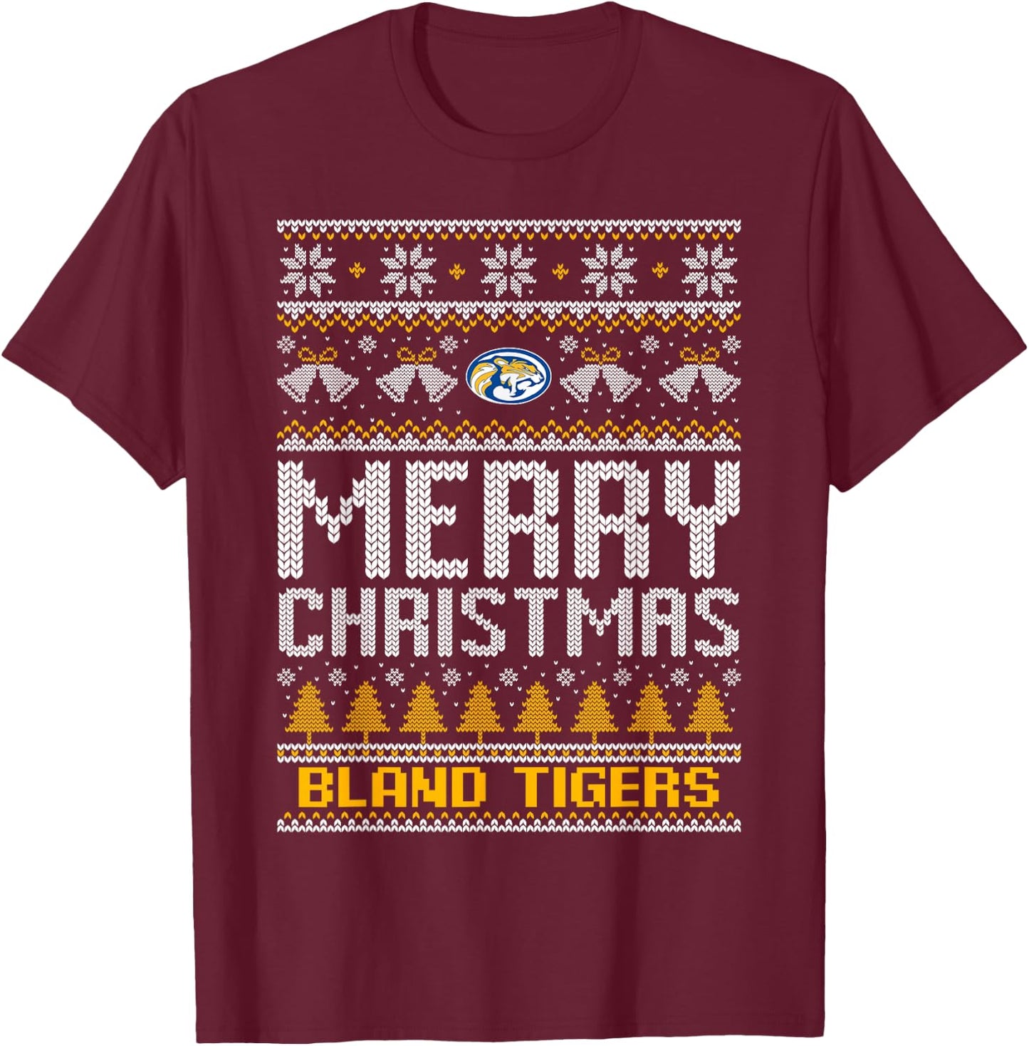 Bland Tigers Logo Merry Christmas Ugly Sweater HS T-Shirt - T-Shirt | Maroon