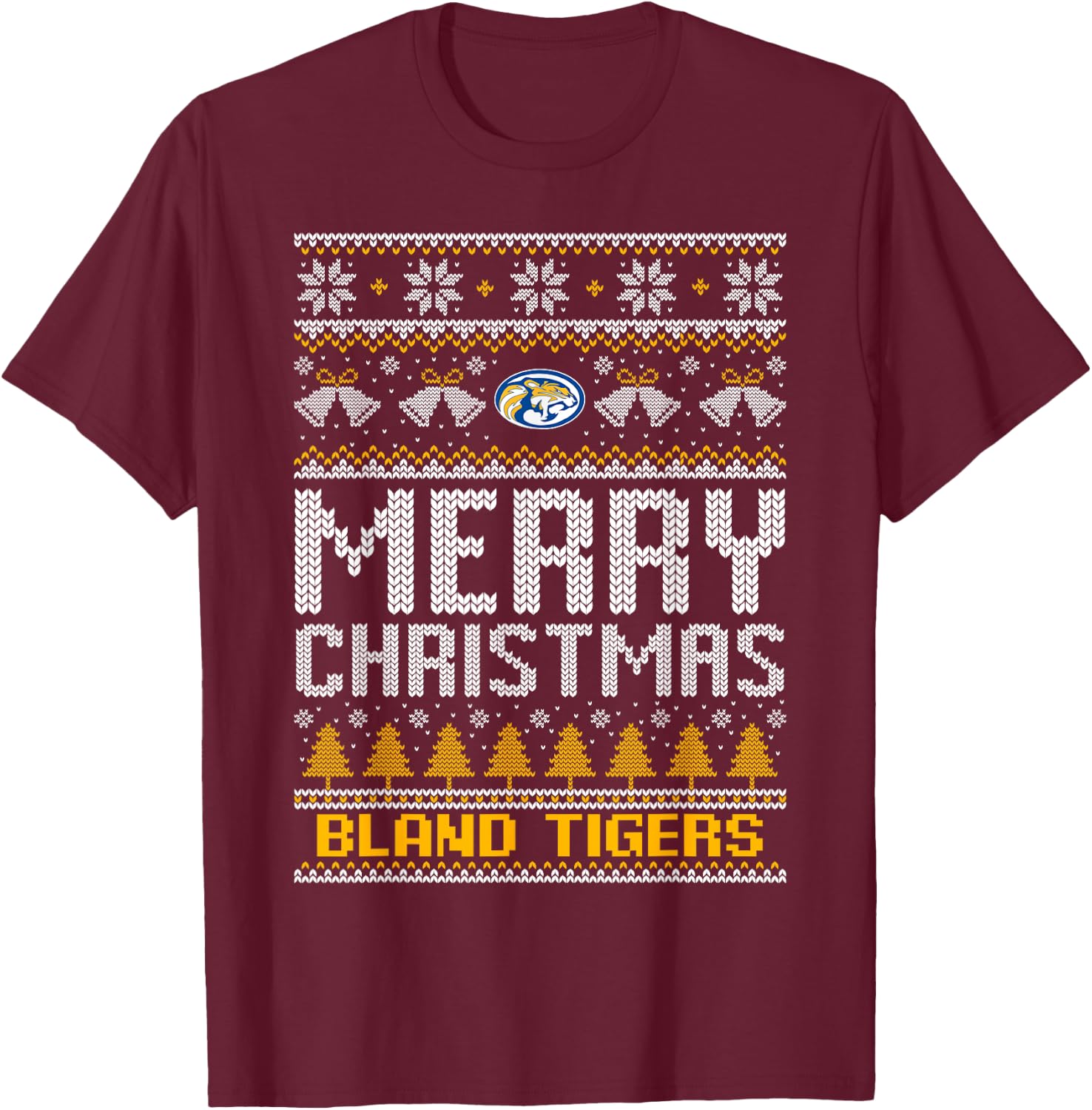 Bland Tigers Logo Merry Christmas Ugly Sweater HS T-Shirt - T-Shirt | Maroon