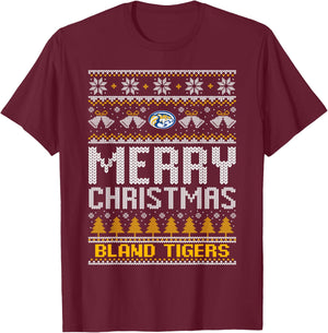 Bland Tigers Logo Merry Christmas Ugly Sweater HS T-Shirt - T-Shirt | Maroon