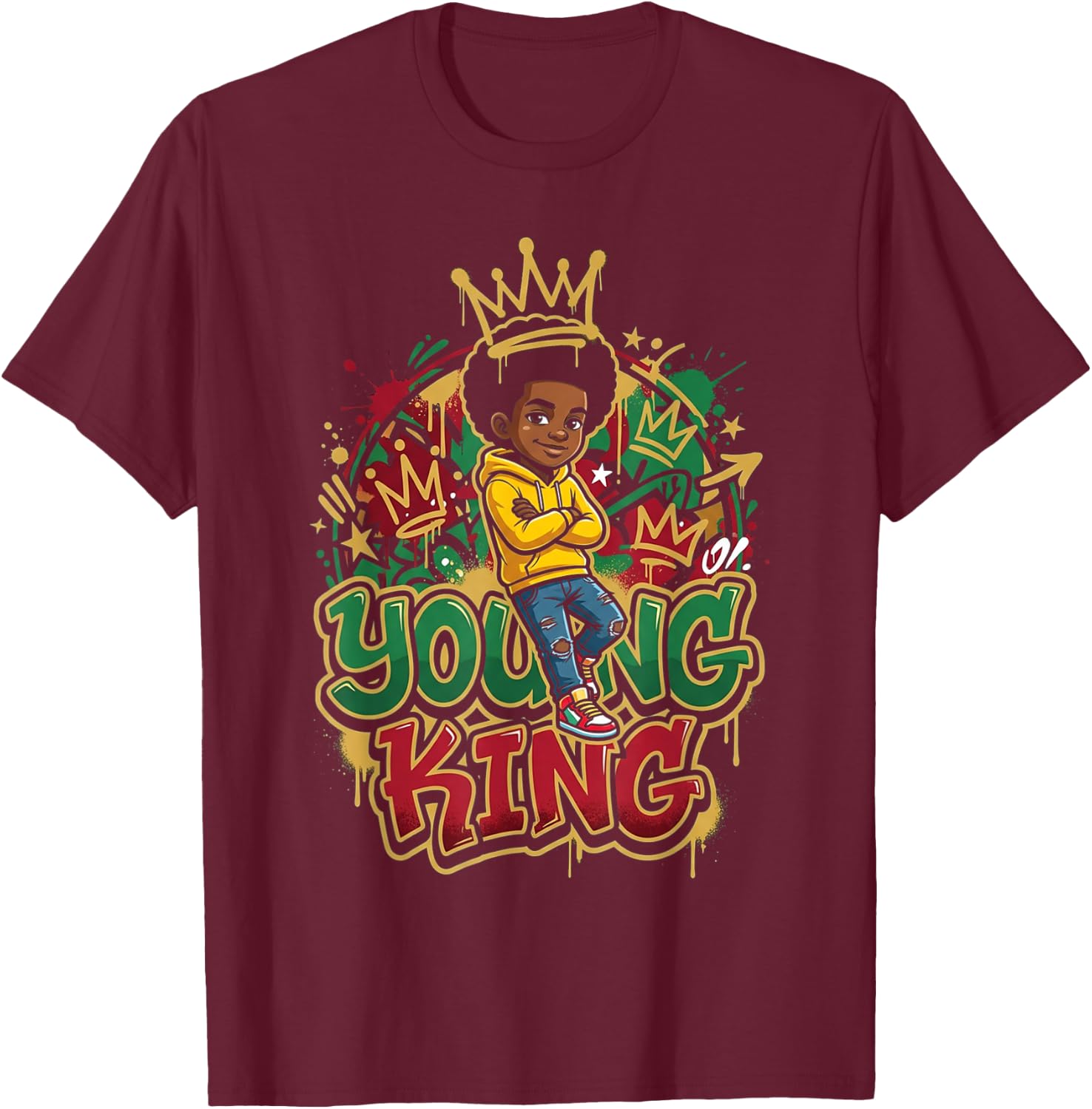 Black Young King Black History Month Juneteenth Kids Boys T-Shirt - T-Shirt | Maroon