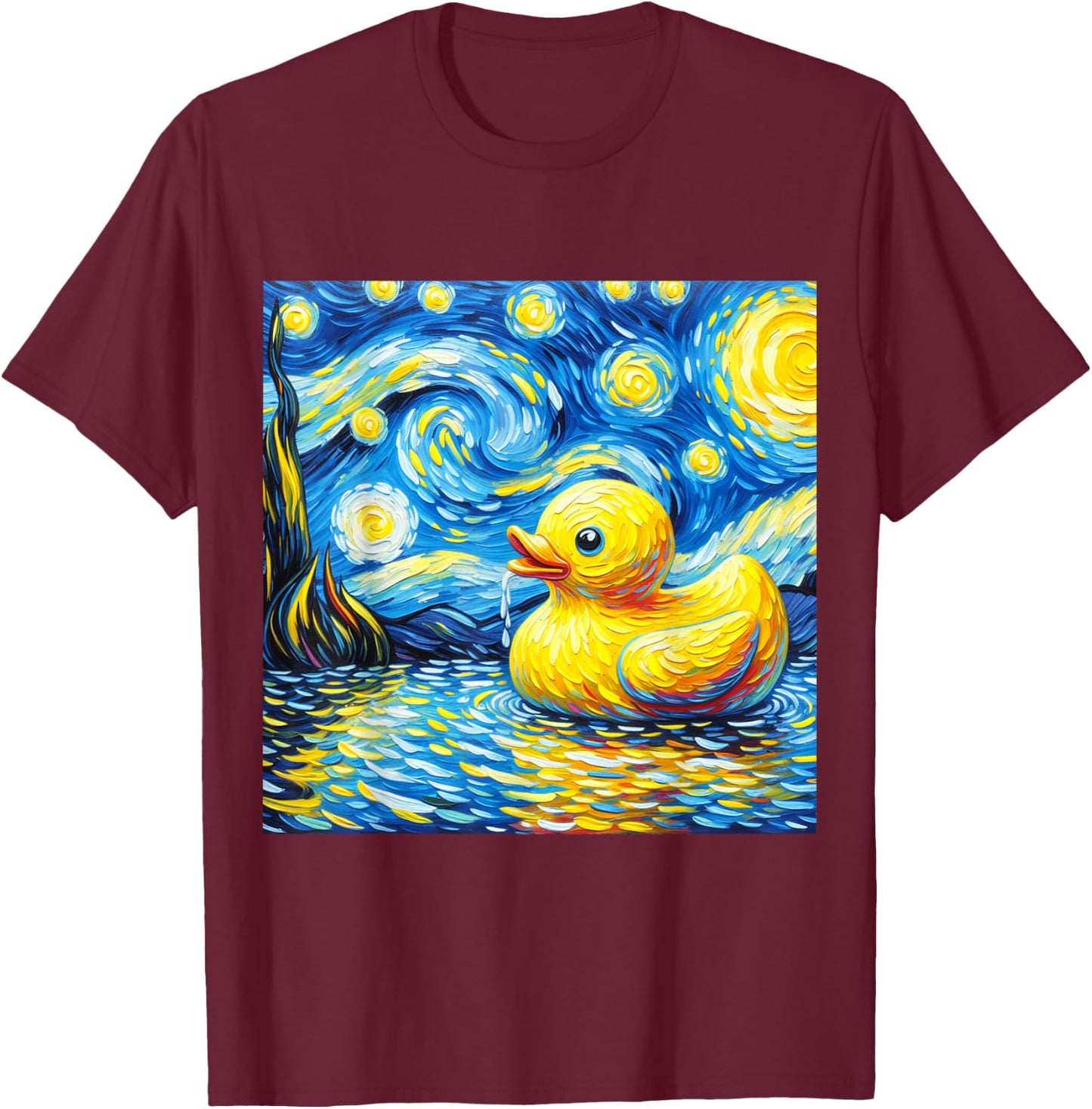 Rubber Duck Starry Night Painting Ducky Vincent Van Gogh Art T-Shirt - T-Shirt | Maroon