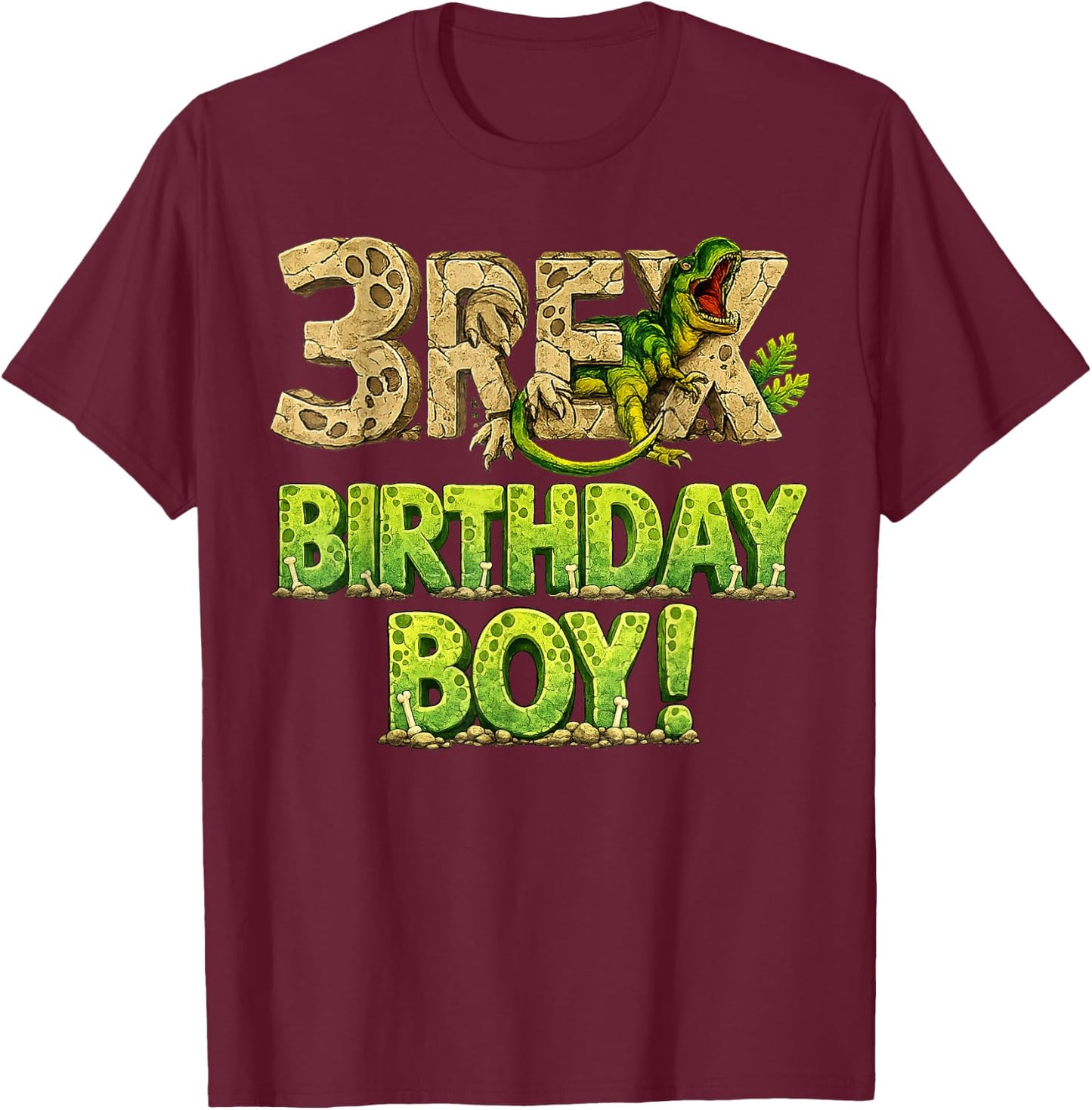 Three Rex 3rd Birthday Third Dinosaur 3 Year Old Birday Boy T-Shirt - T-Shirt | Maroon