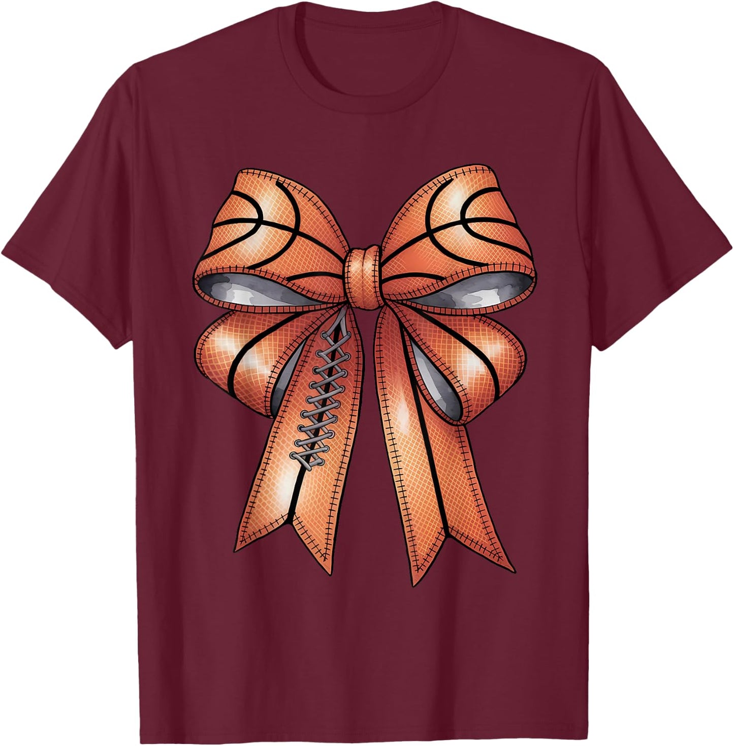Basketball Coquette Bow Cute Basketball Player T-Shirt - T-Shirt | Maroon