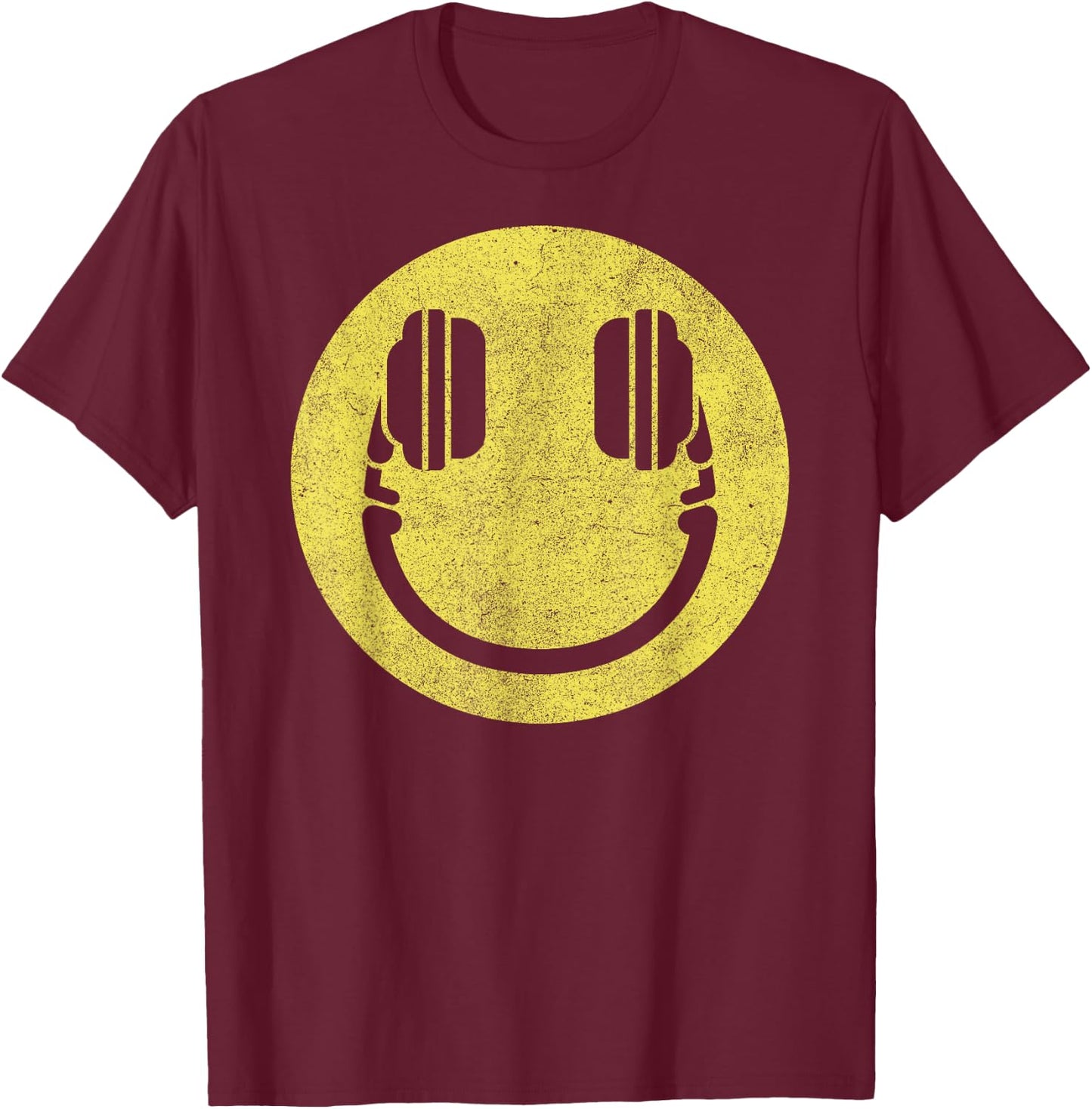 Happy Face Headphones – Audiophile Smile Funny Music Lover T-Shirt - T-Shirt | Maroon