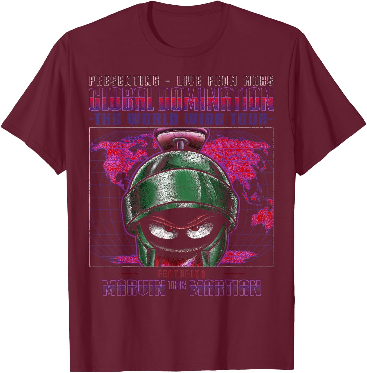Looney Tunes Marvin The Martian Global Domination Tour Small T-Shirt - T-Shirt | Maroon
