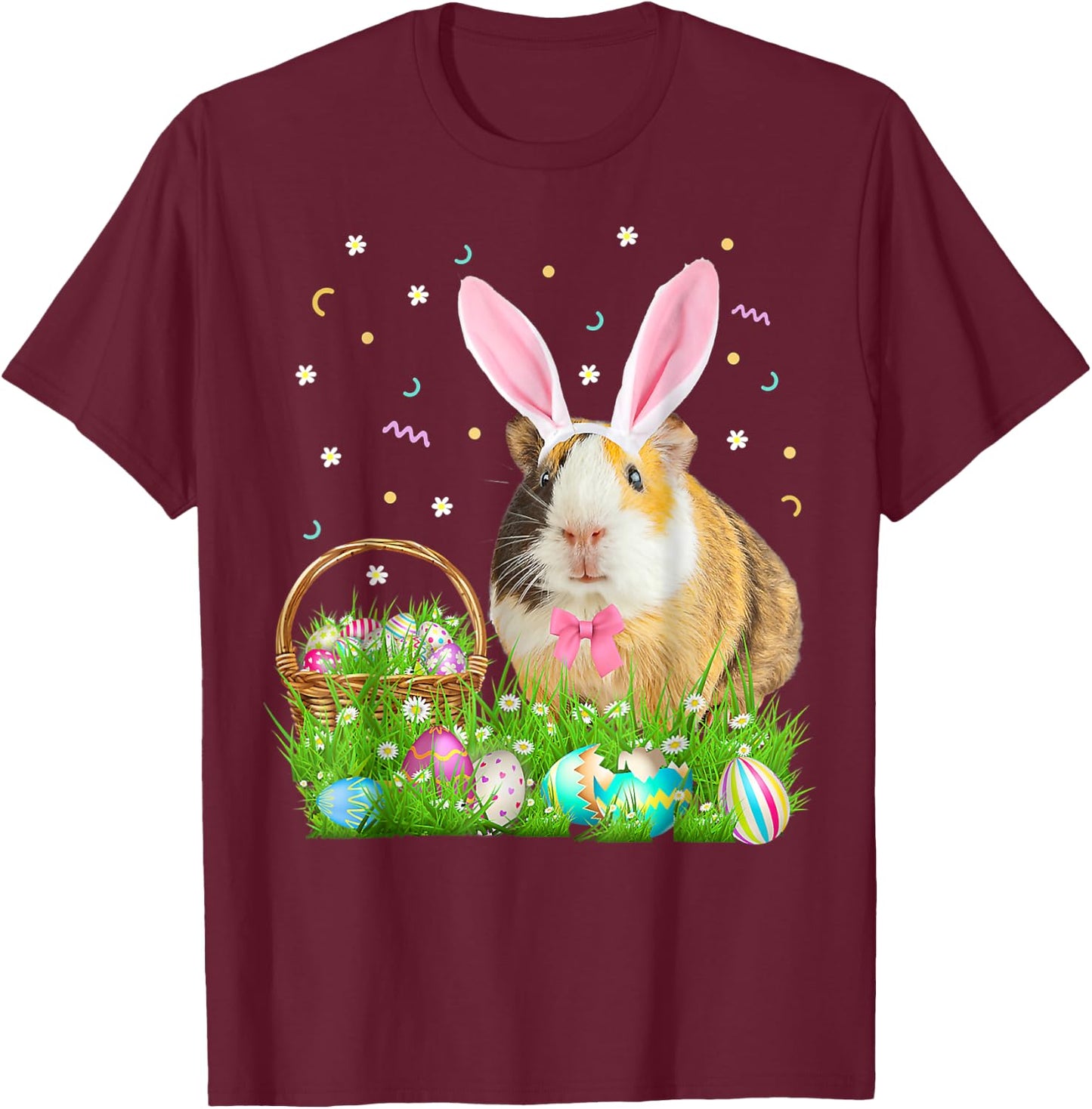 Cute Guinea Pig Funny Easter Bunny Eggs Happy Easter Day T-Shirt - T-Shirt | Maroon