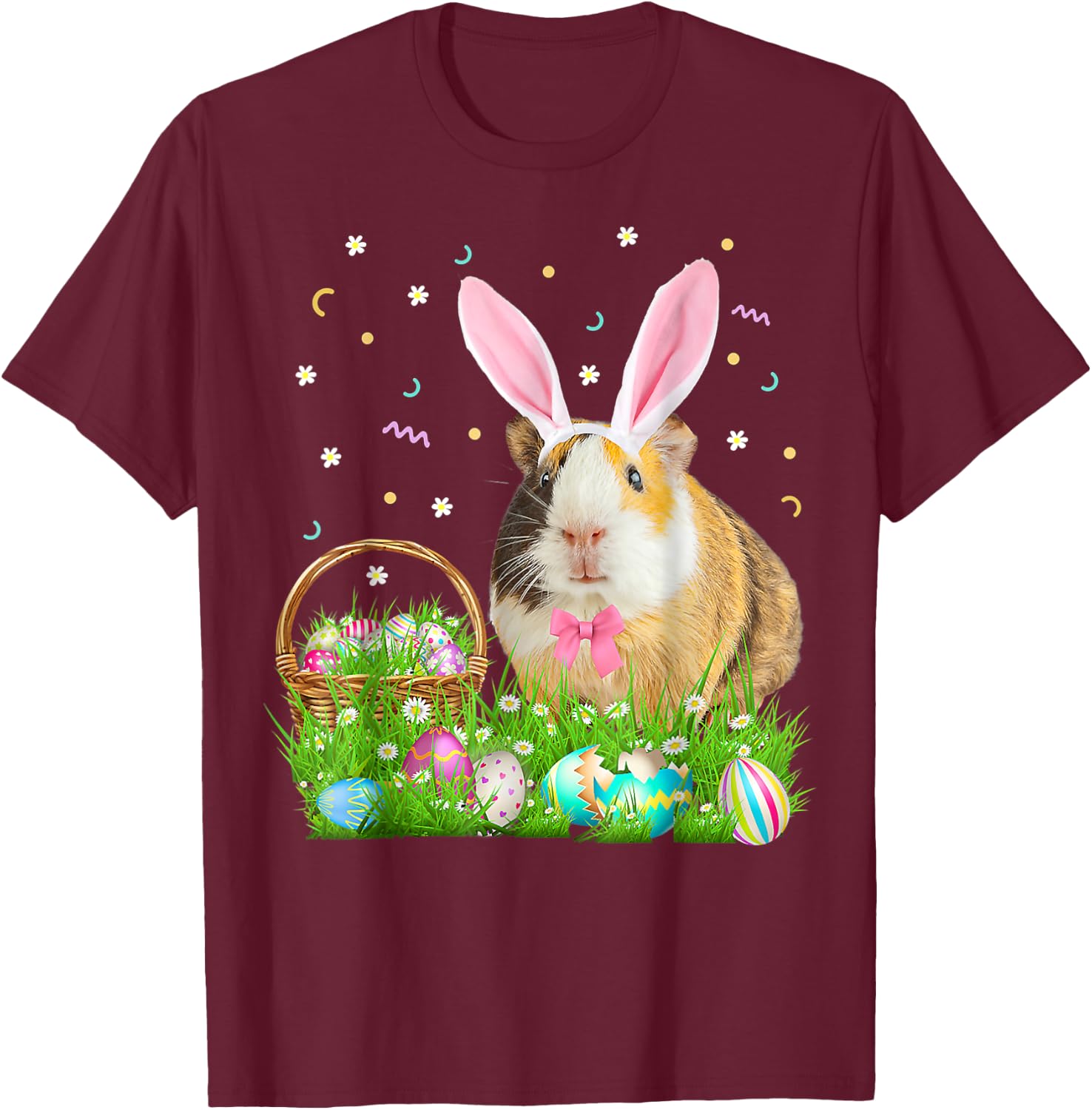 Cute Guinea Pig Funny Easter Bunny Eggs Happy Easter Day T-Shirt - T-Shirt | Maroon