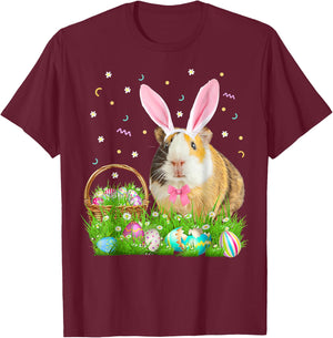 Cute Guinea Pig Funny Easter Bunny Eggs Happy Easter Day T-Shirt - T-Shirt | Maroon