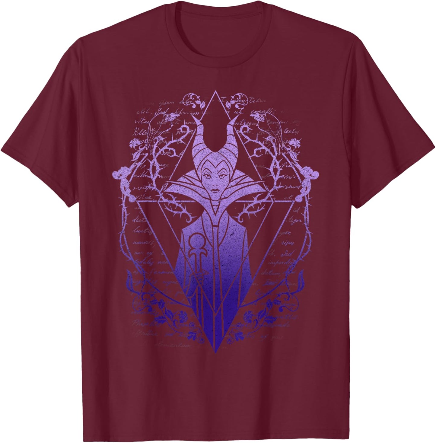 Disney Sleeping Beauty Maleficent Fade Triangle T-Shirt - T-Shirt | Maroon