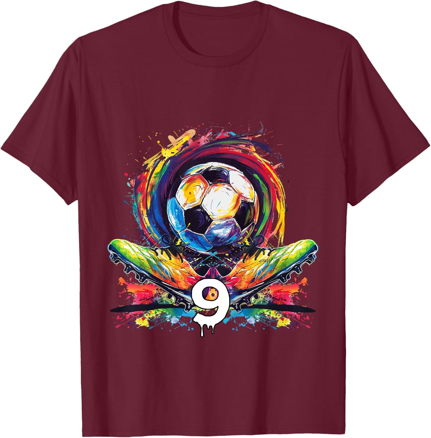 Children's 9th Birthday Boy 9 Years Football Gift , black T-Shirt - T-Shirt | Maroon