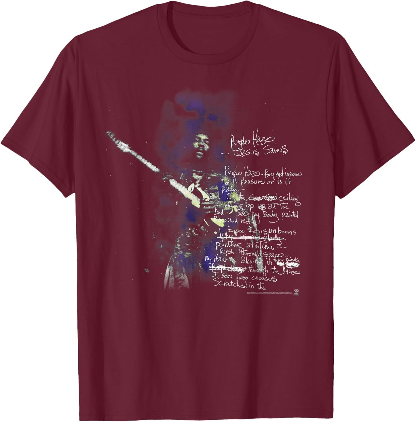 Jimi Hendrix Lyrics T-Shirt - T-Shirt | Maroon