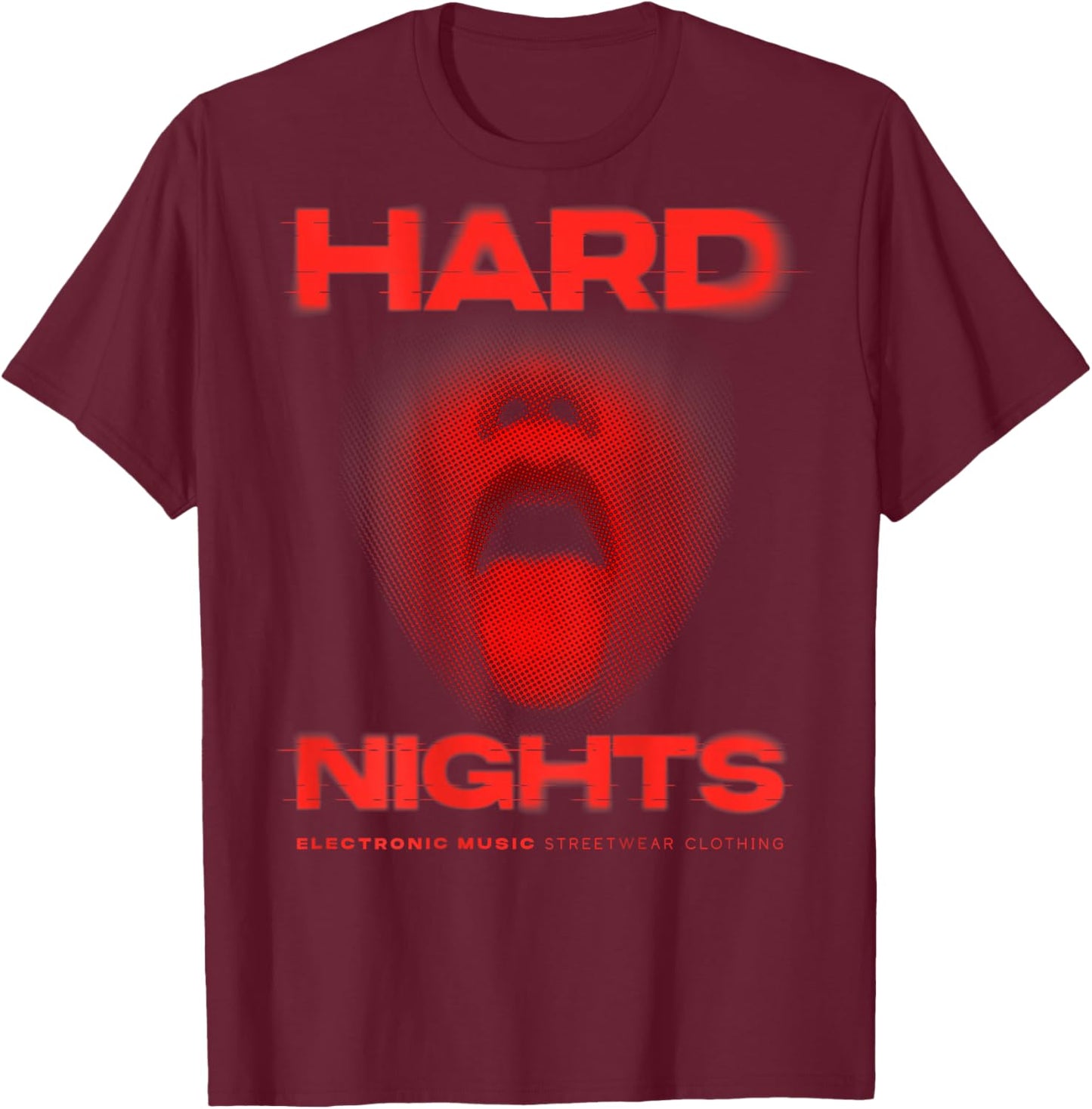 Hard Nights X TECHNO CLUB RAVER RAVE PARTY OUTFIT BACKPRINT , black T-Shirt - T-Shirt | Maroon
