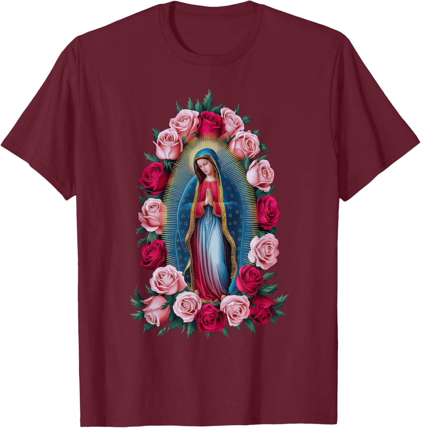 Our Lady Virgin Mary Guadalupe Christian Catholic T-Shirt - T-Shirt | Maroon