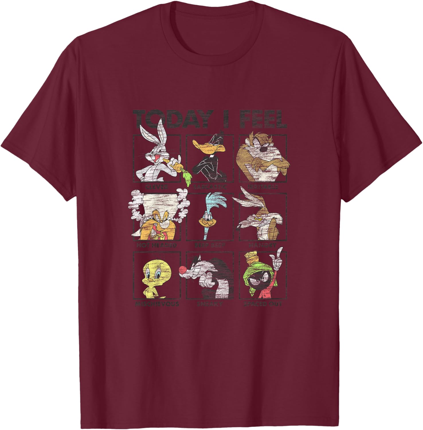 Looney Tunes Youth Today I Feel Classic Emotions Box Up T-Shirt - T-Shirt | Maroon