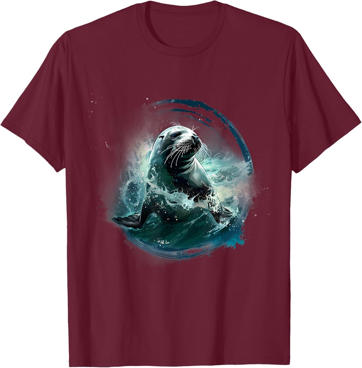 Seal Sea Ocean Animal Artwork Ocean Sea Seal Marine Mammal T-Shirt - T-Shirt | Maroon