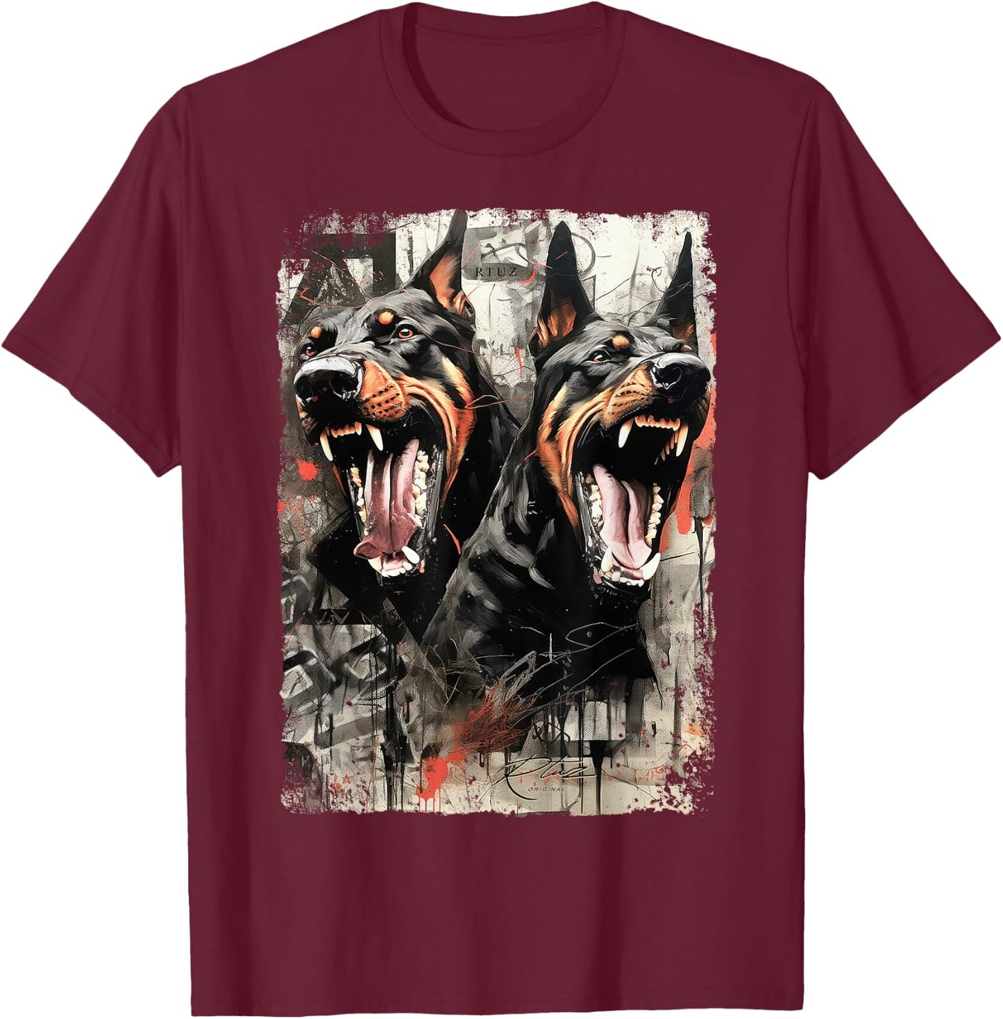 Hip Hop Streetwear Fashion Vintage Women Men Dog Doberman T-Shirt - T-Shirt | Maroon