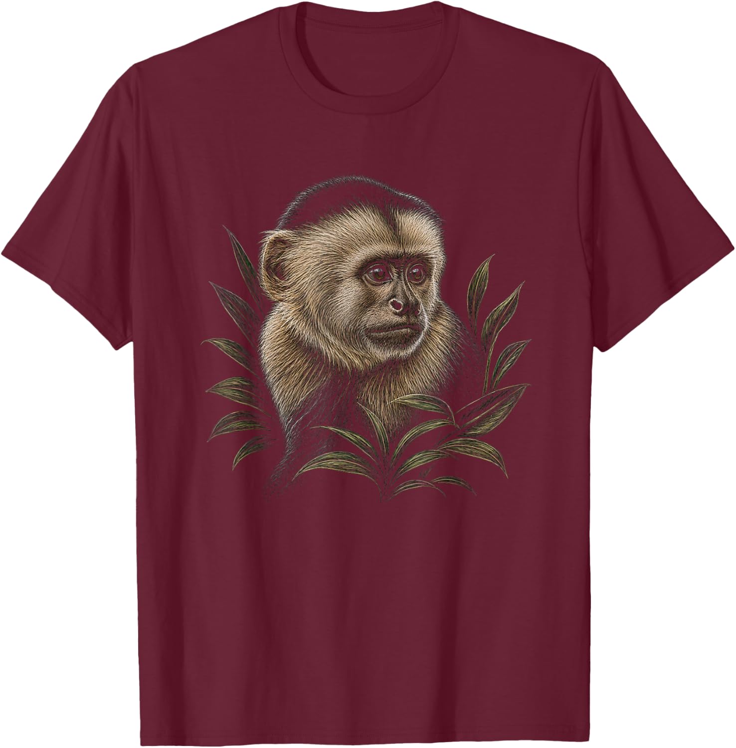 Capuchin Monkey Graphic Artwork Design T-Shirt - T-Shirt | Maroon