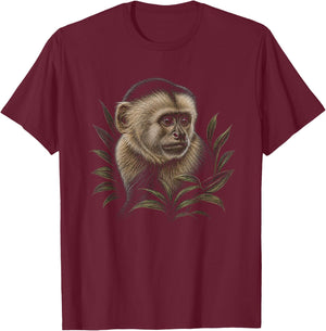 Capuchin Monkey Graphic Artwork Design T-Shirt - T-Shirt | Maroon