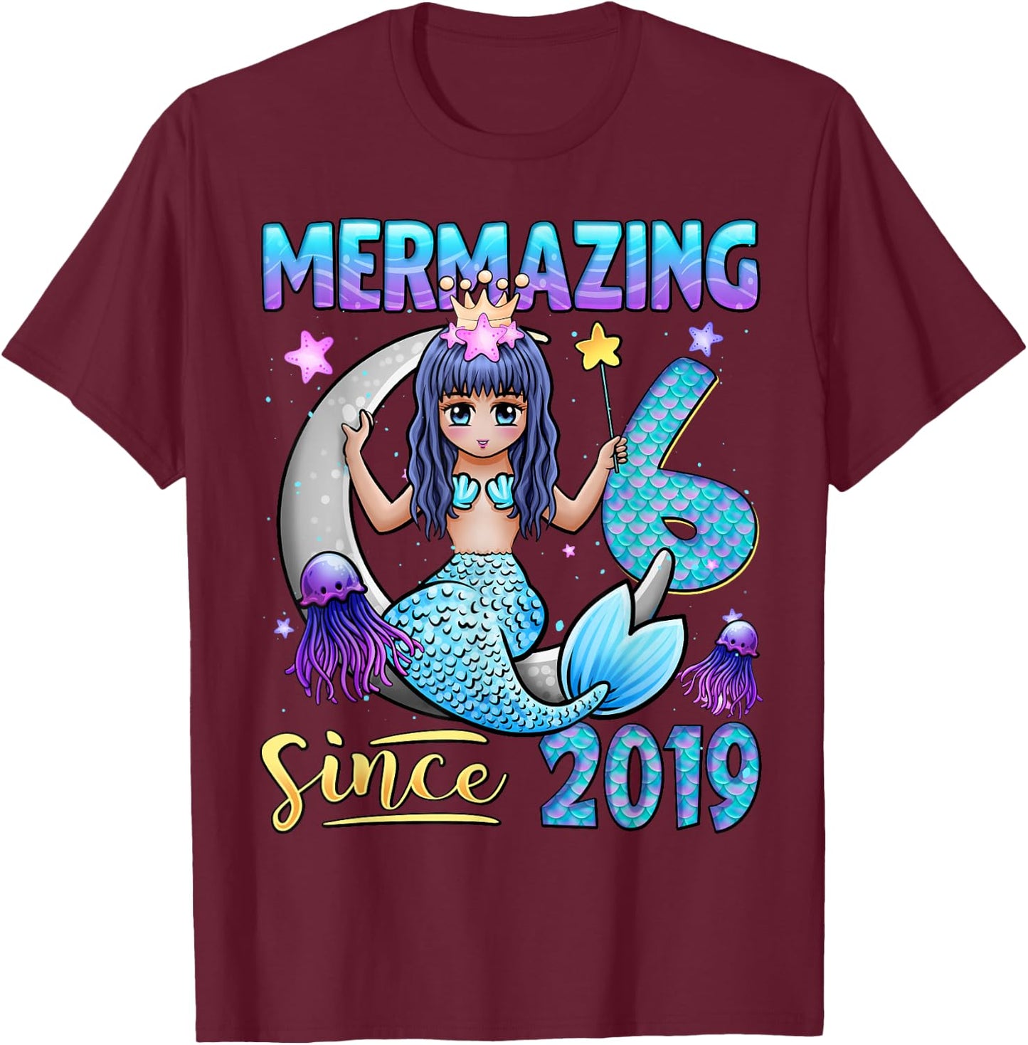 Mermaid Birthday Shirt 6 Years Old Mermaid 6th Birthday Girl T-Shirt - T-Shirt | Maroon