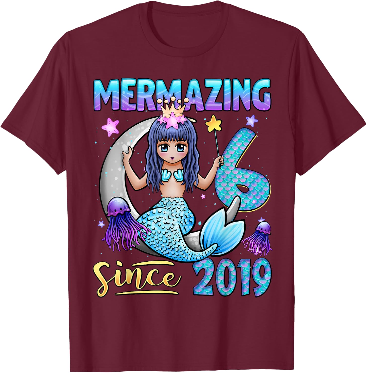 Mermaid Birthday Shirt 6 Years Old Mermaid 6th Birthday Girl T-Shirt - T-Shirt | Maroon