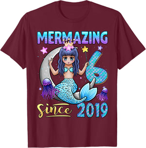 Mermaid Birthday Shirt 6 Years Old Mermaid 6th Birthday Girl T-Shirt - T-Shirt | Maroon