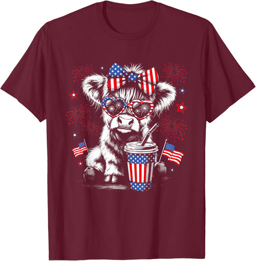 Patriotic Bow Sunglasses Highland Cow Fireworks USA Flag
