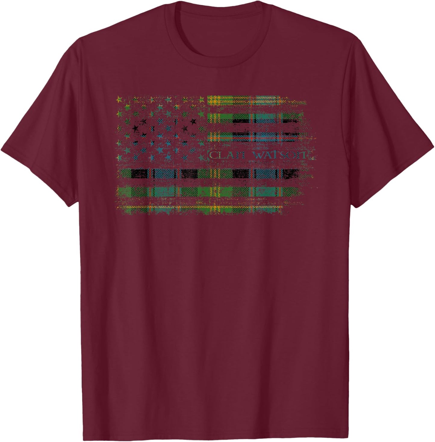 Clan Watson Scottish tartan US flag kilt Scotland T-Shirt - T-Shirt | Maroon