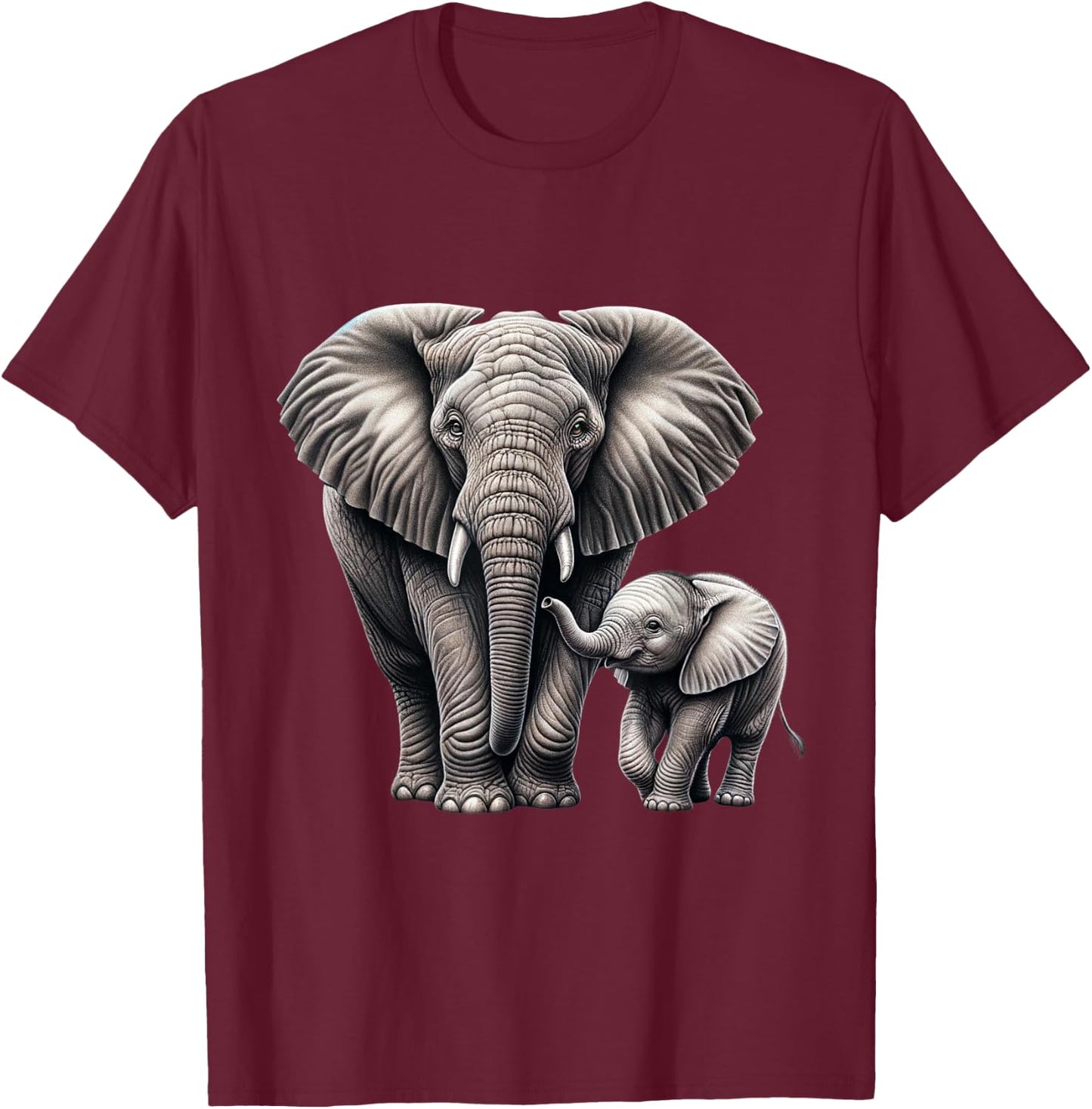 Gentle Giants: Mother and Calf Elephant , black T-Shirt - T-Shirt | Maroon
