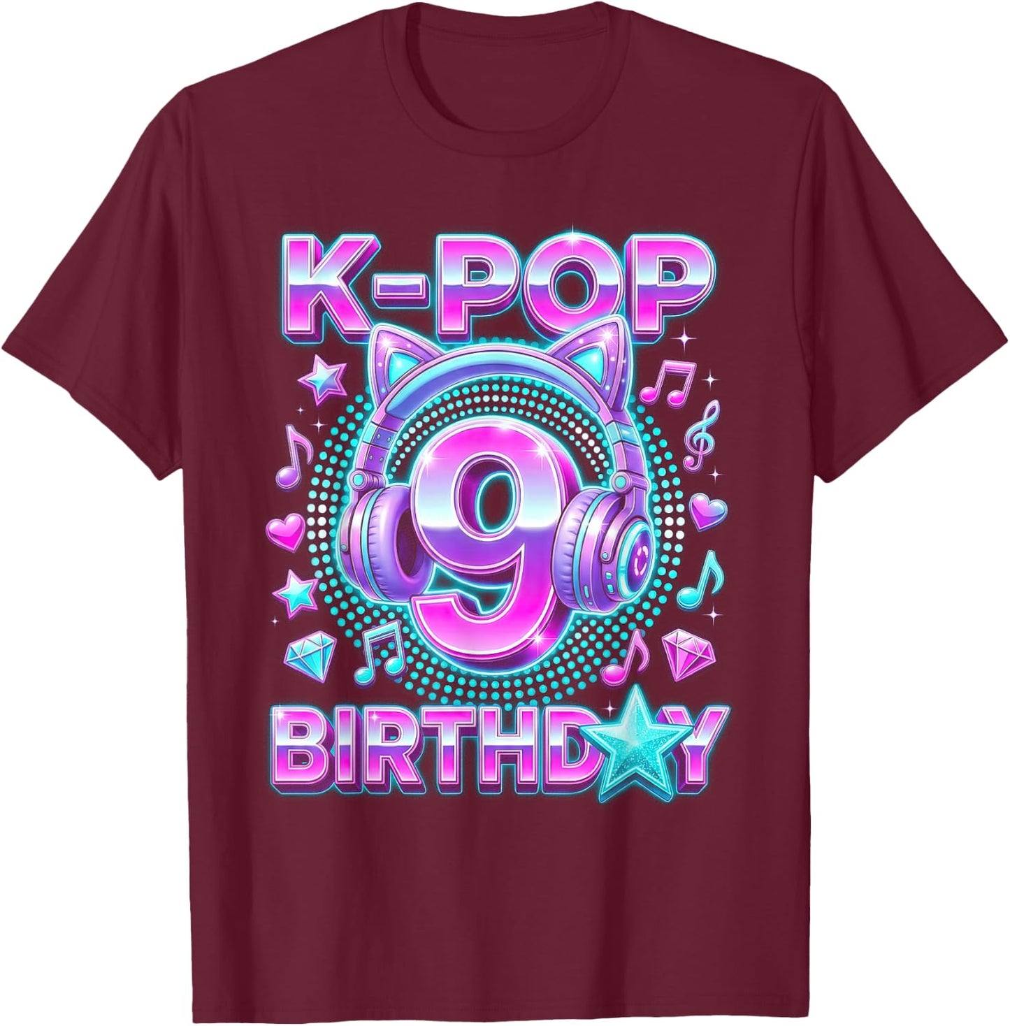 K-Pop 9. Geburtstag Mädchen 9 Jahre alt koreanische Musik T-Shirt - T-Shirt | Maroon