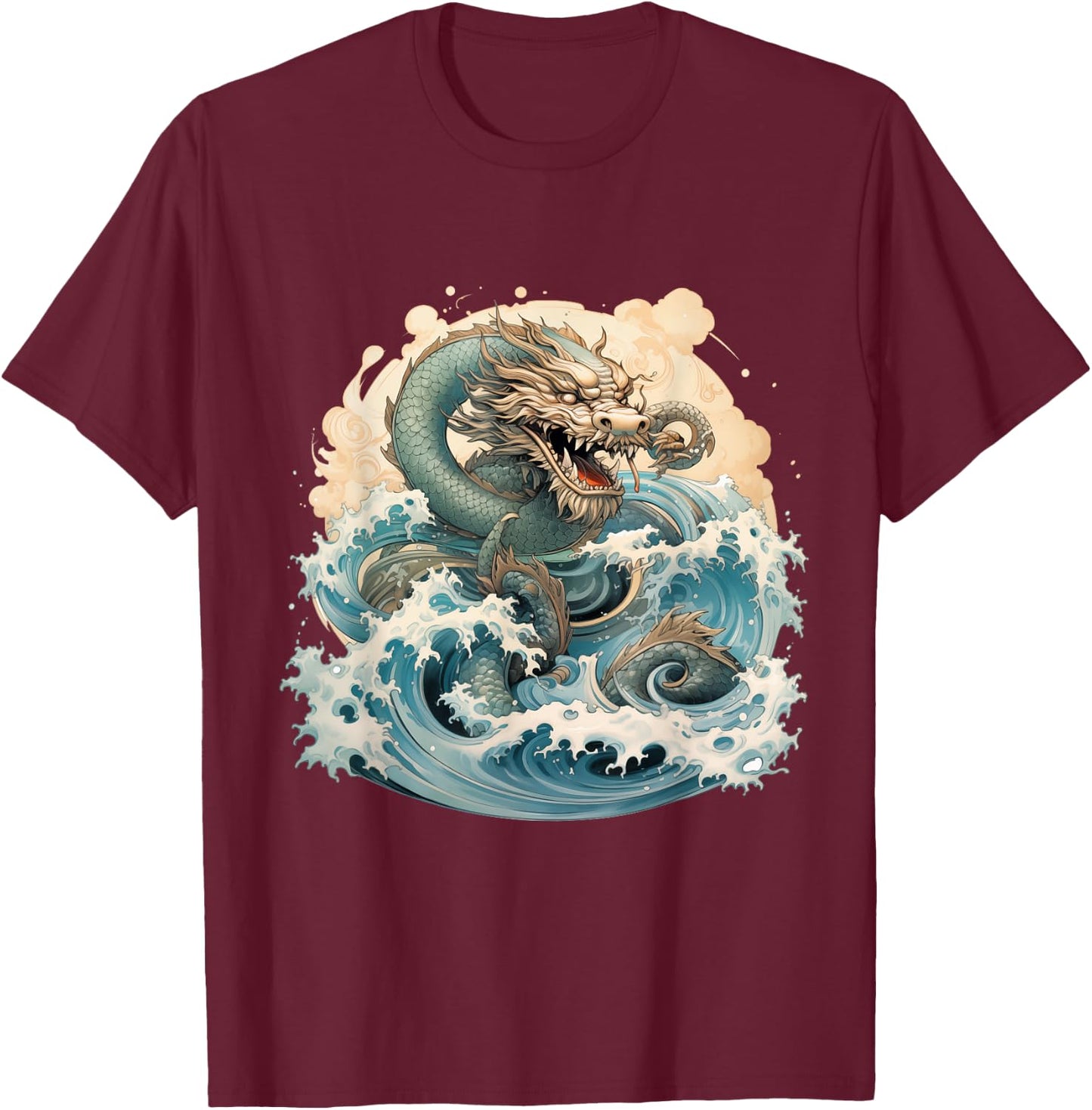 Astrological Dancing Lunar Water Dragon T-Shirt - T-Shirt | Maroon