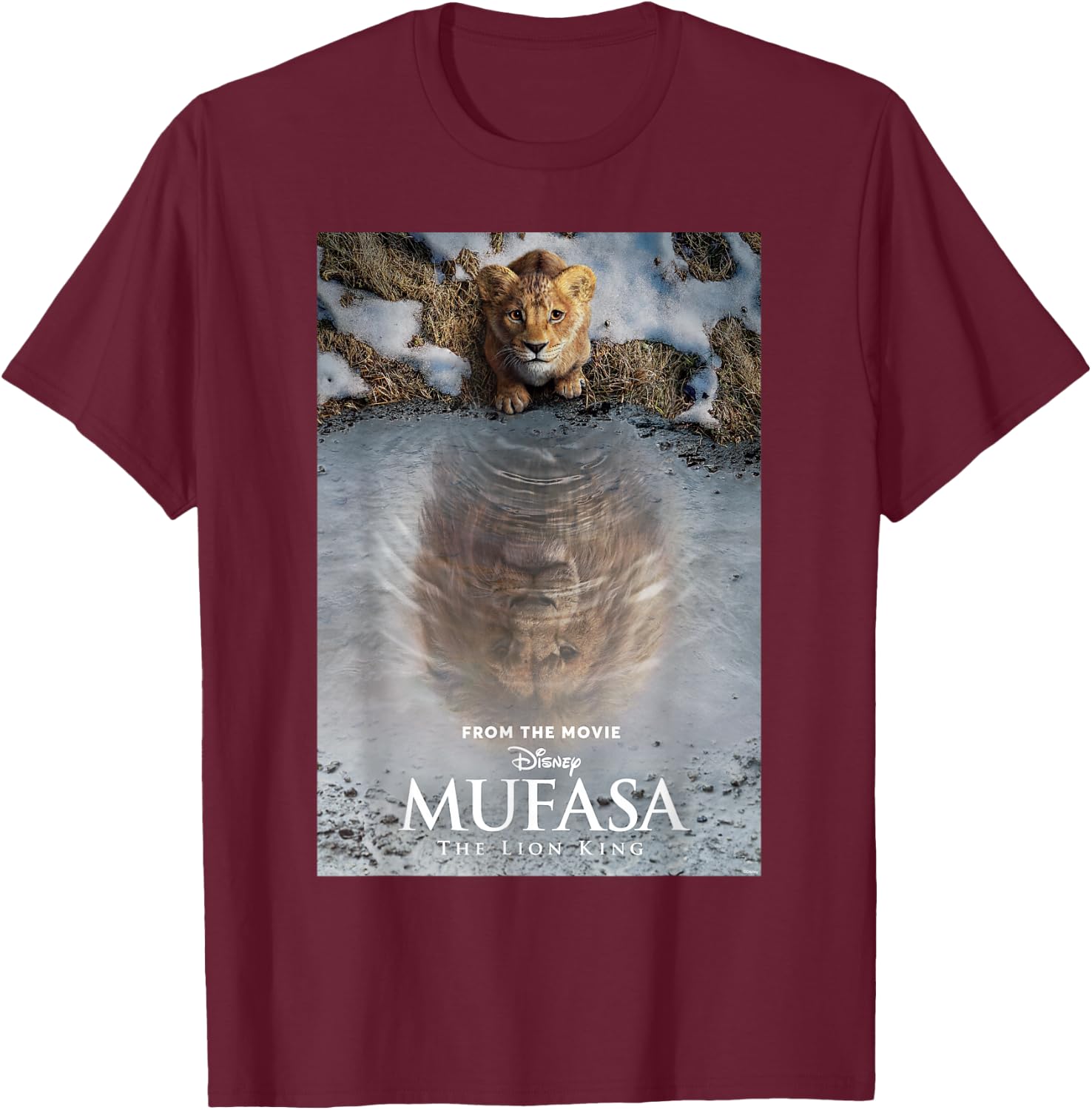 Disney Mufasa: The Lion King the Official Movie Poster Art , Black, S T-Shirt - T-Shirt | Maroon