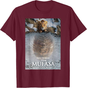 Disney Mufasa: The Lion King the Official Movie Poster Art , Black, S T-Shirt - T-Shirt | Maroon