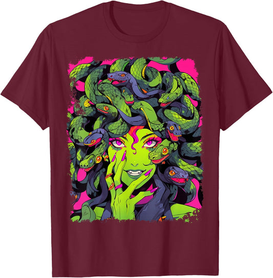 Feminine Greek Mythology Goddess Sexy Medusa Snakes Hair T-Shirt - T-Shirt | Maroon