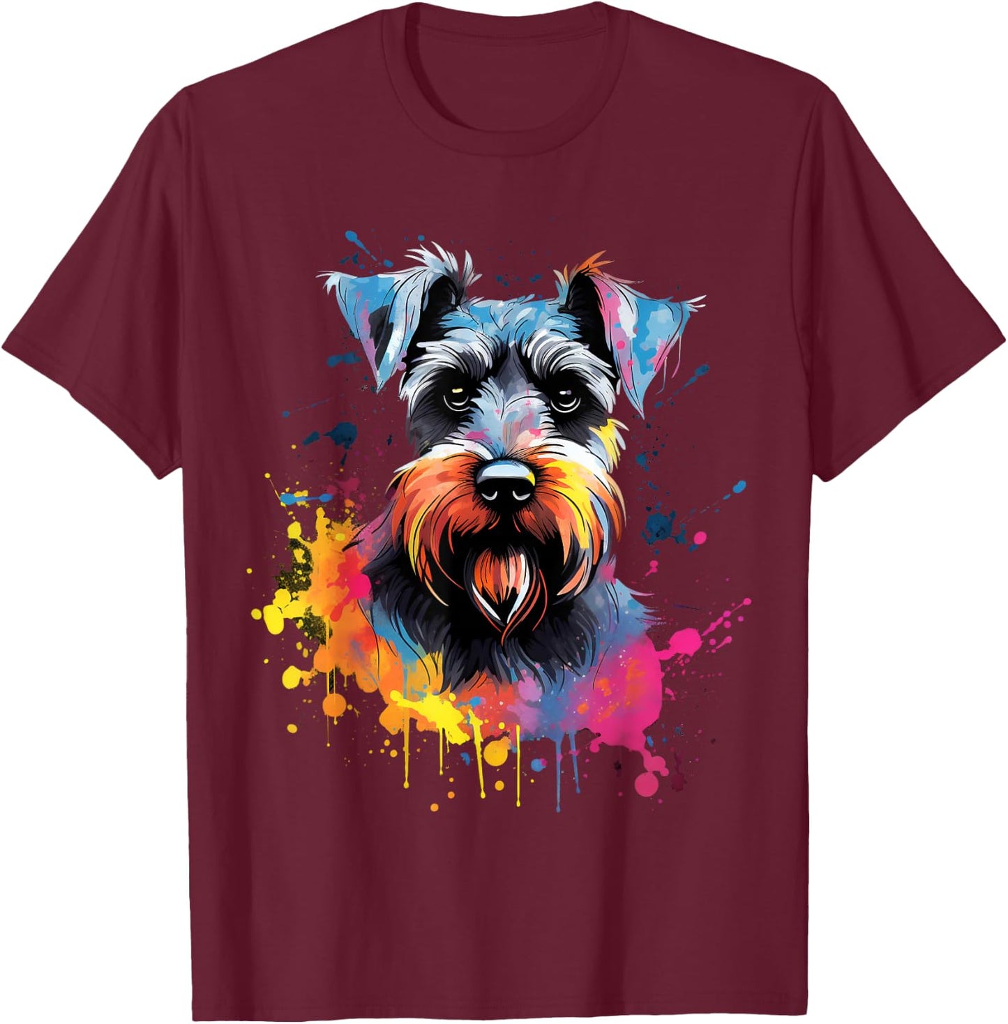 Cute Miniature Schnauzer Dog on painted Miniature Schnauzer Men Women Kids T-Shirt - T-Shirt | Maroon