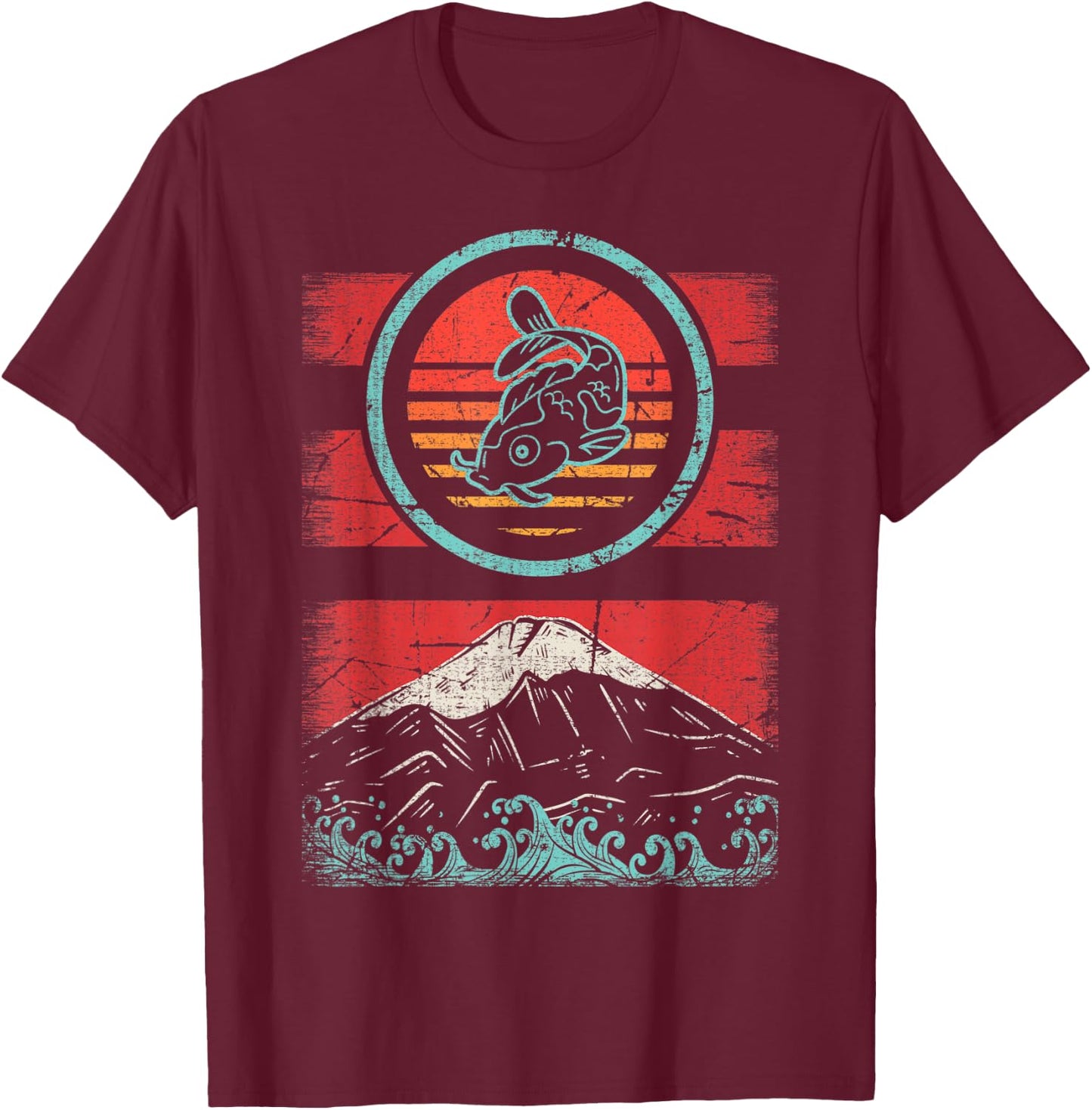 Koi Fish Carp Retro 80s Aesthetic T-Shirt - T-Shirt | Maroon